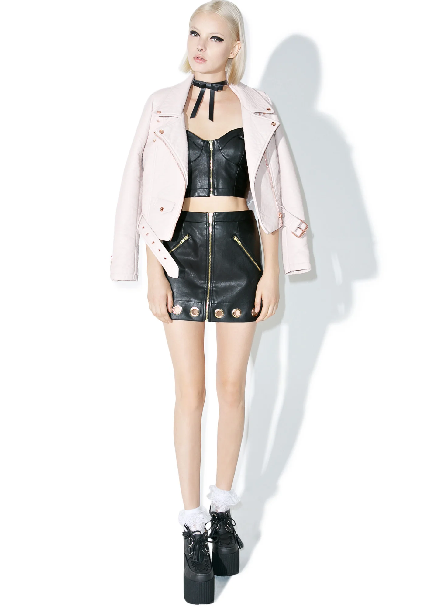 Night Gold Eyelet Mini Skirt - Image 2