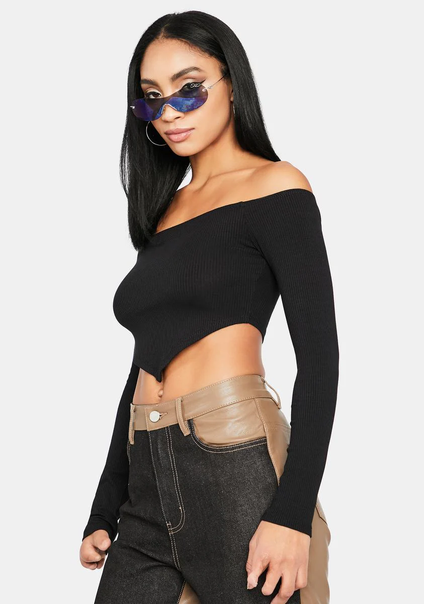 Night Party Don't Stop Off Shoulder Crop Top - Image 2