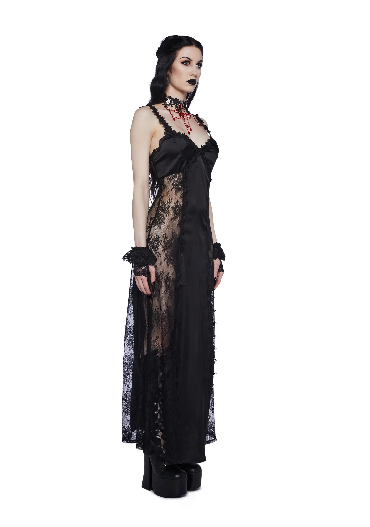 Night Surrender Maxi Slip Dress - Black - Image 3