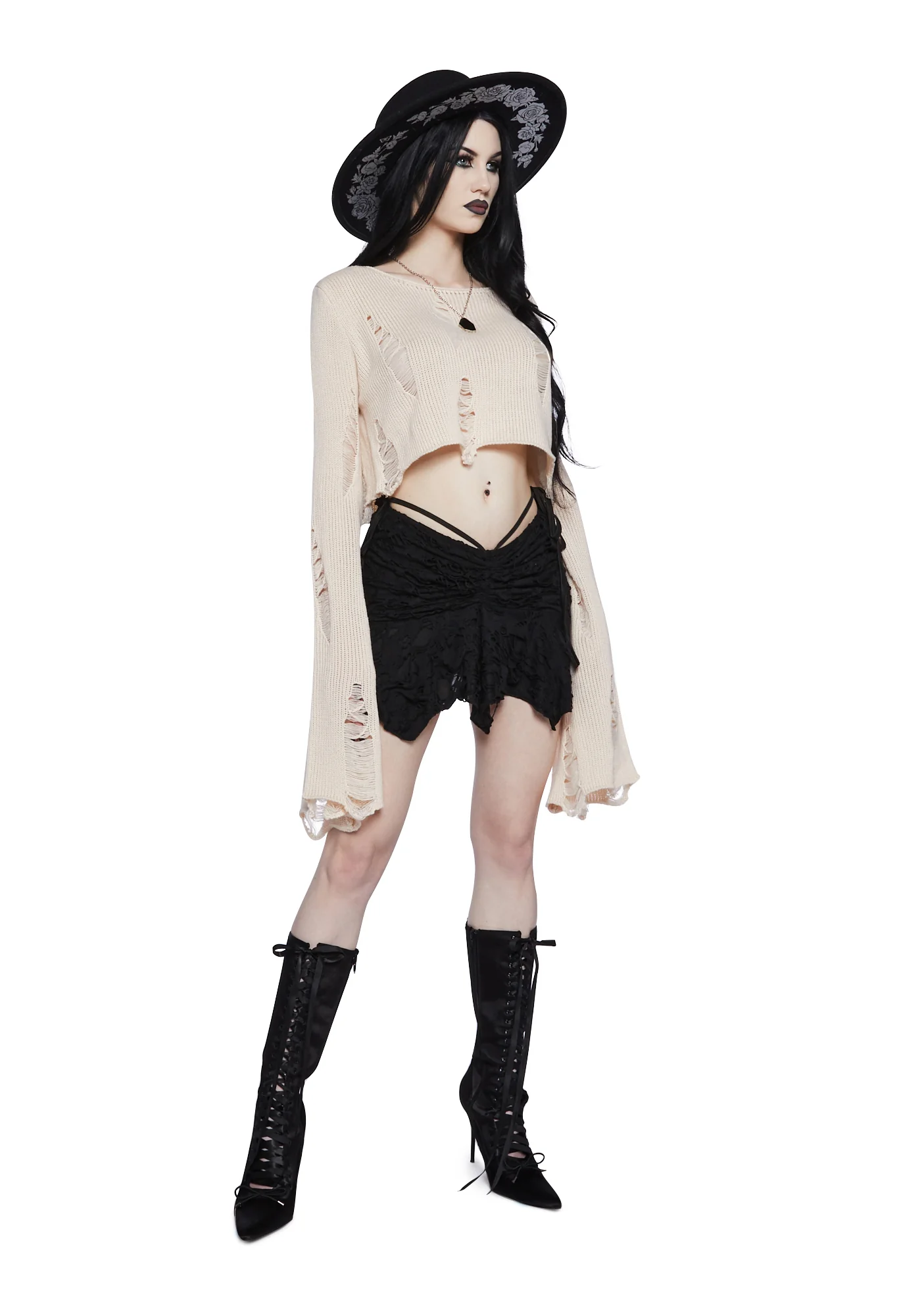 No Path Before Distressed Sweater - Off White - Image 2