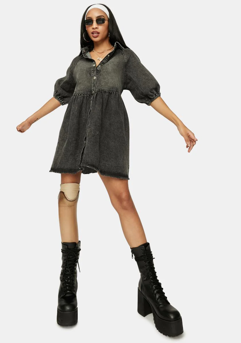 Noir Till You Make It Denim Babydoll Dress - Image 3