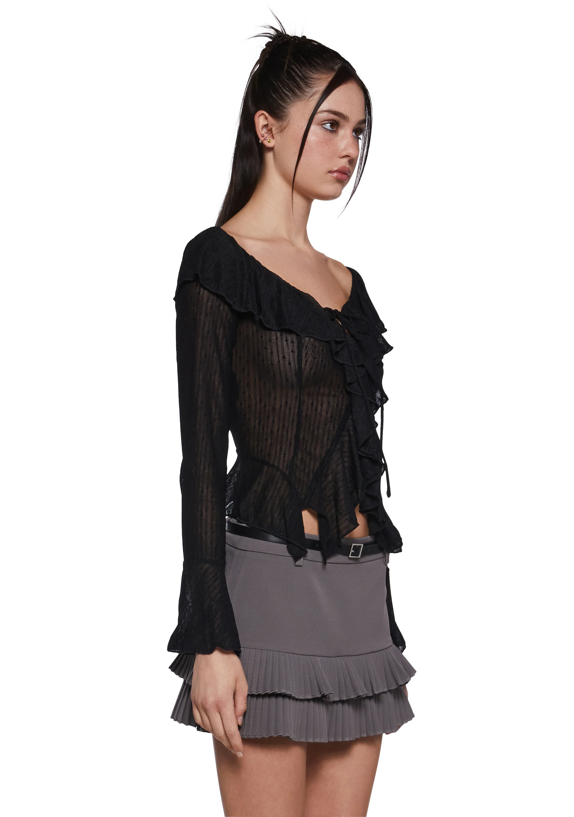 Noteworthy Chic Long Sleeve Top - Black - Image 3