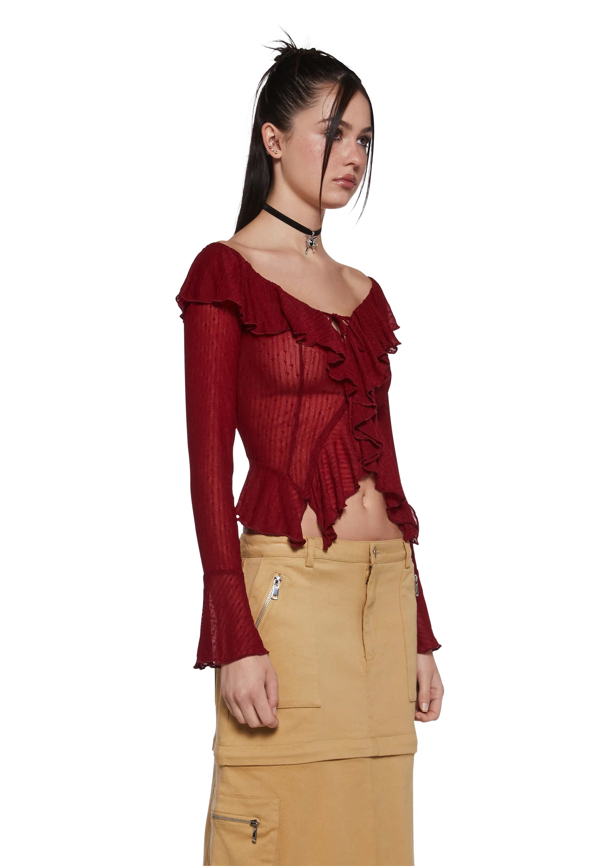 Noteworthy Chic Long Sleeve Top - Red - Image 3