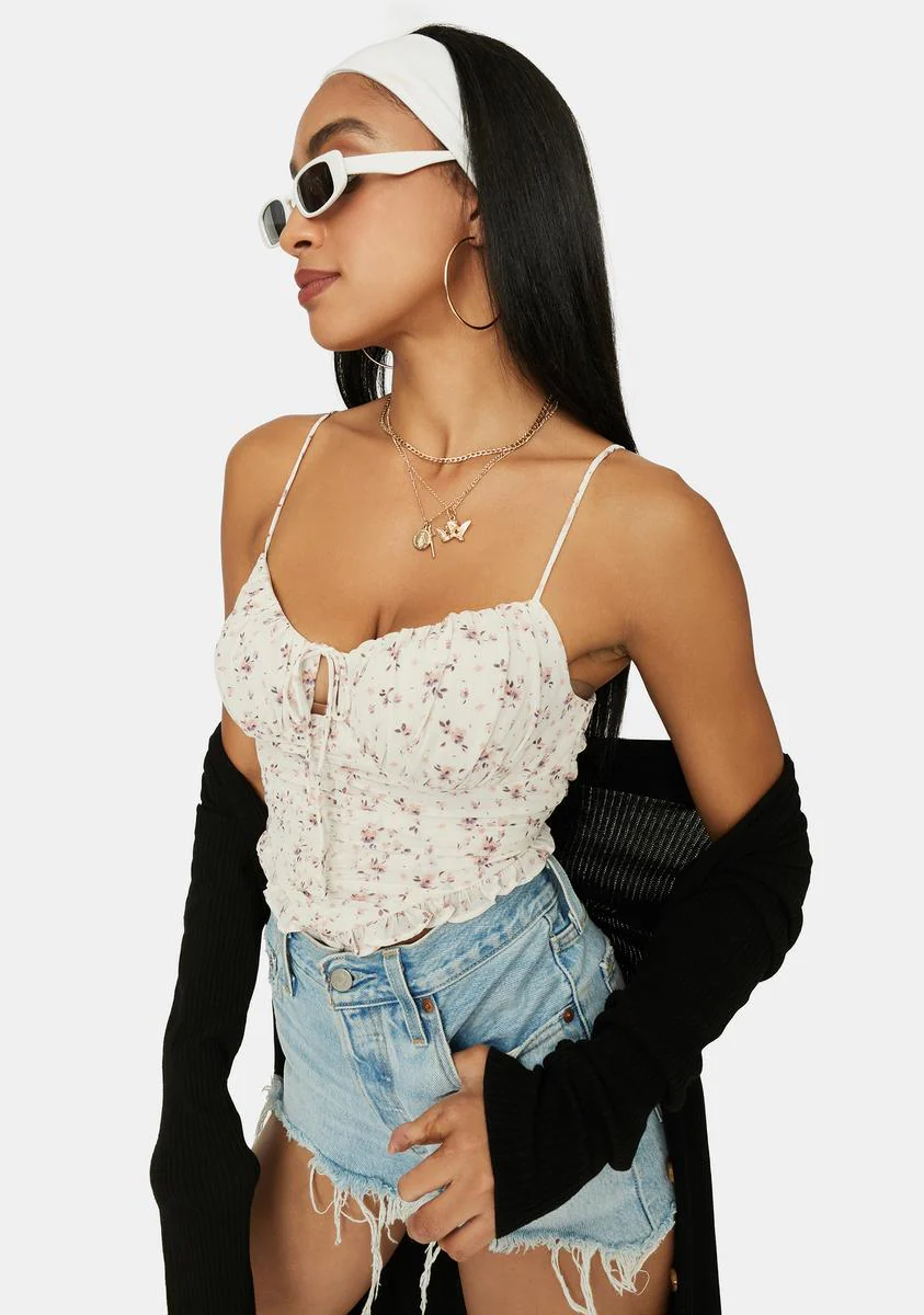 Now Forever Floral Ruched Crop Top - Image 2