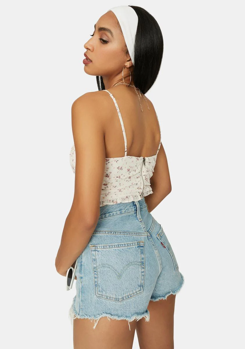 Now Forever Floral Ruched Crop Top - Image 4