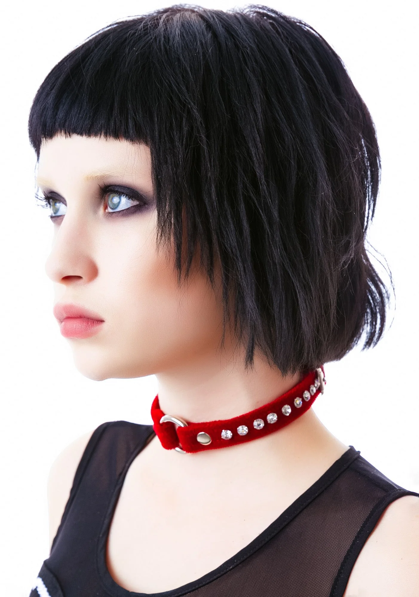 O Face Velvet Crystal Choker - Red - Image 6