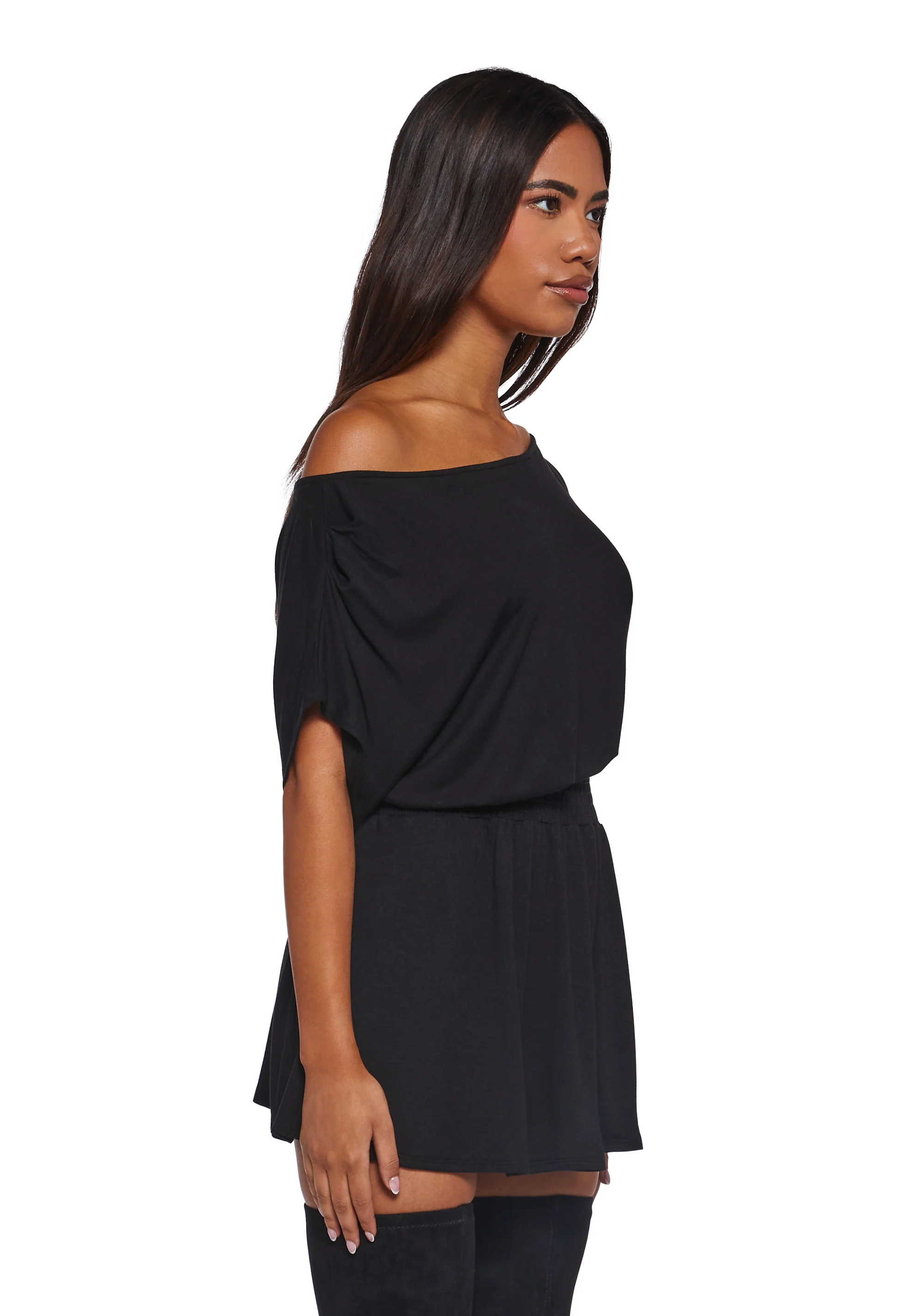 Crush Damage Off The Shoulder Dress - Black - Image 3