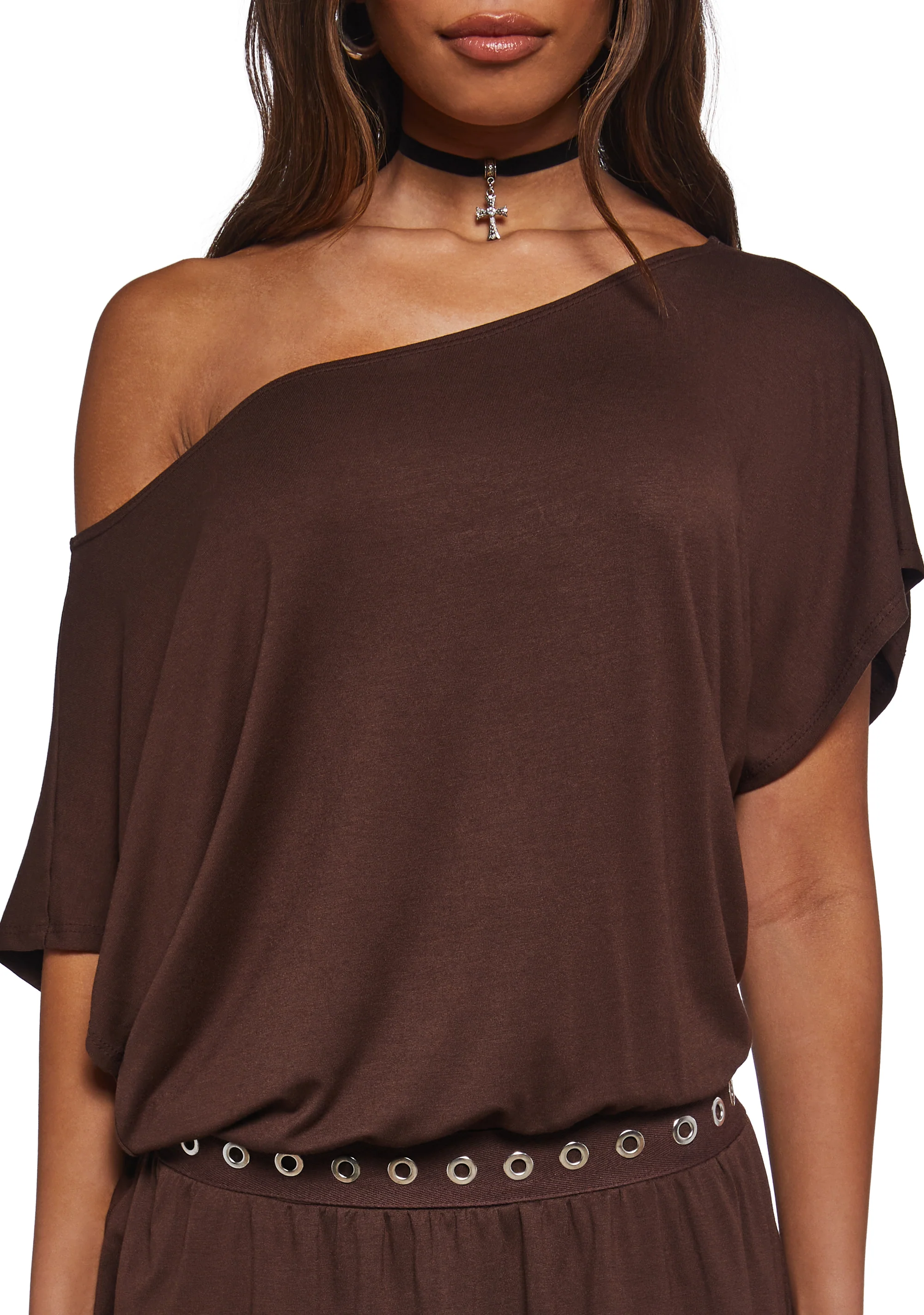 Club Time Off The Shoulder Dress - Brown - Image 5