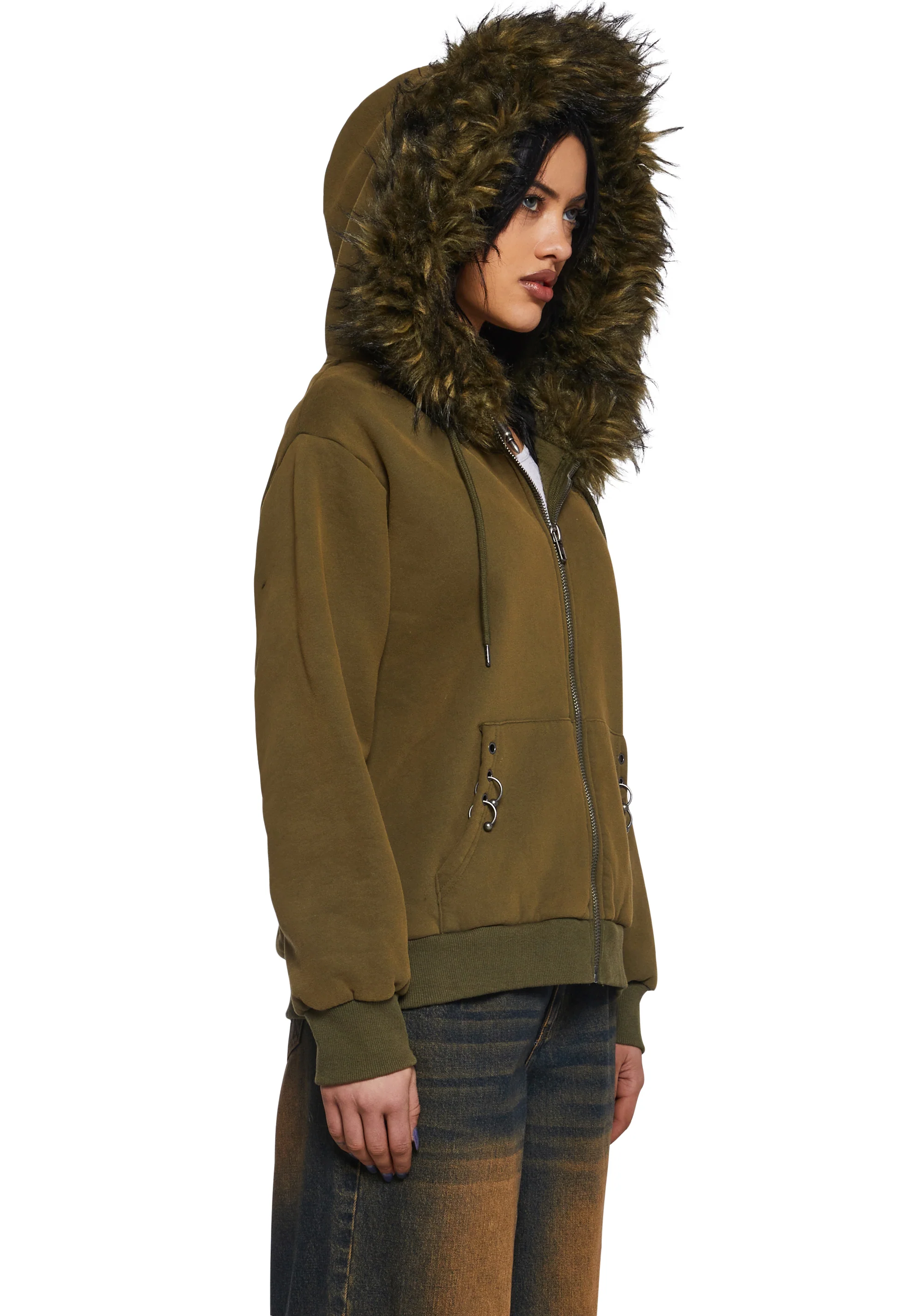 Off The Hook Zip-Up Hoodie - Green - Image 3