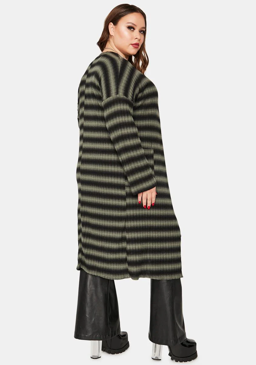 Olive Listen Close Striped Knit Duster - Image 4