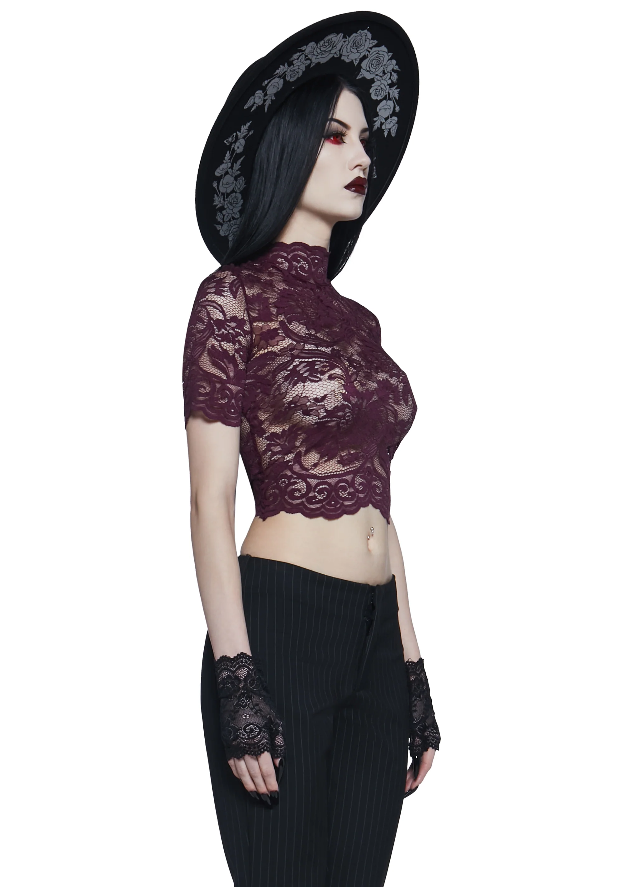 Ominous Trance Lace Top - Wine - Image 3