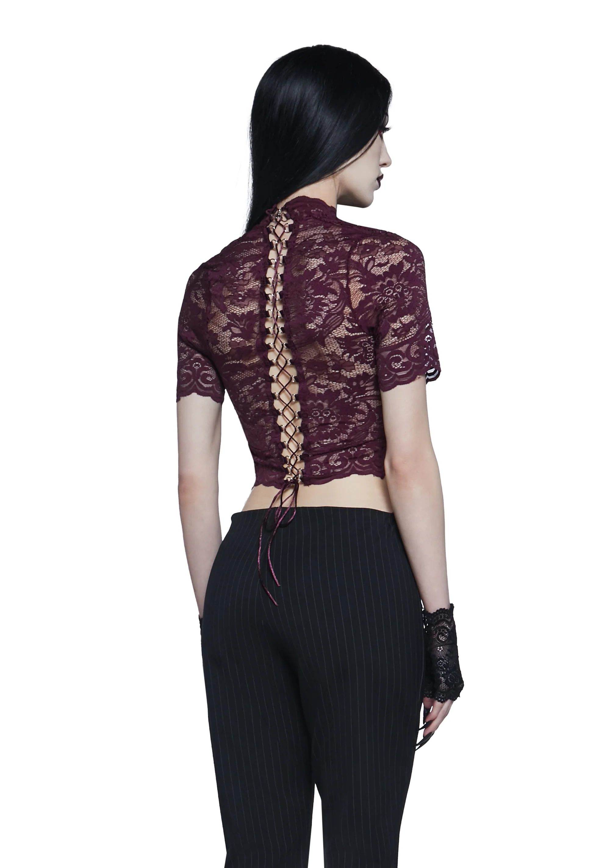 Ominous Trance Lace Top - Wine - Image 4