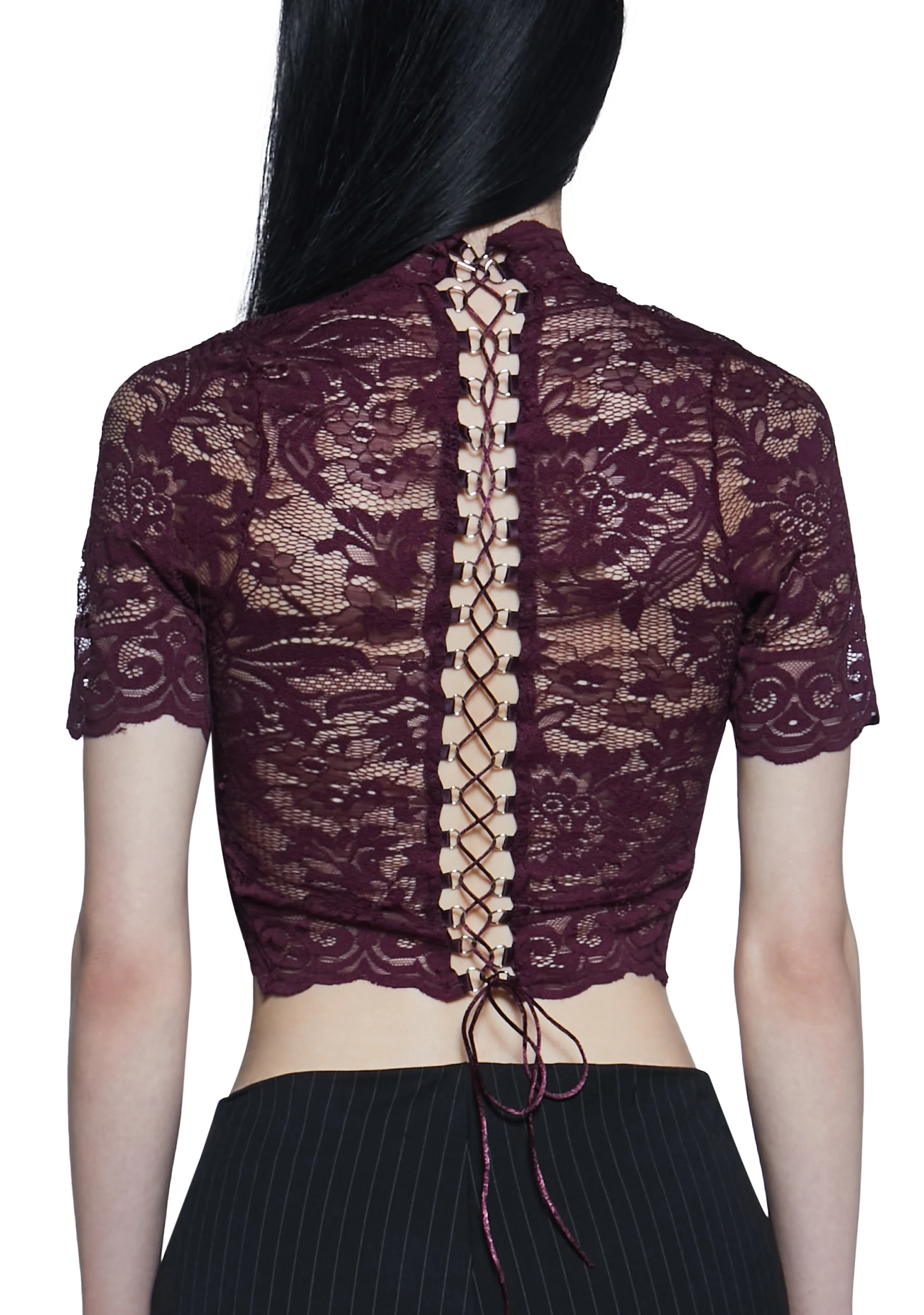 Ominous Trance Lace Top - Wine - Image 5