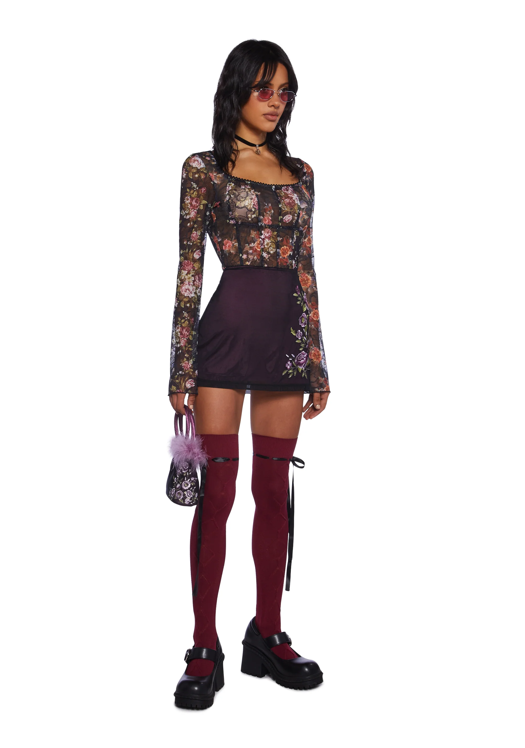 Once Loved Floral Corset Top - Black - Image 2