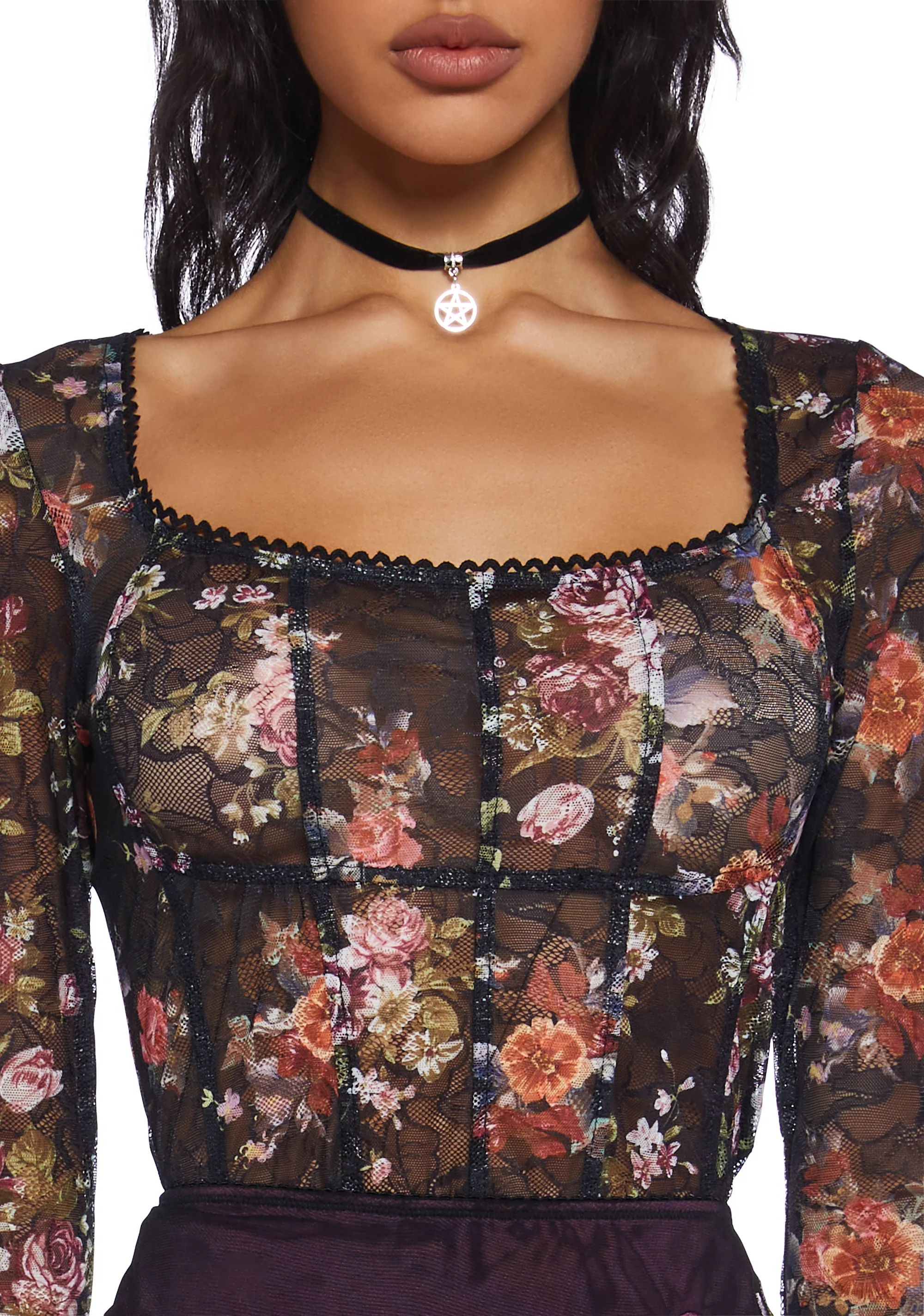 Once Loved Floral Corset Top - Black - Image 5