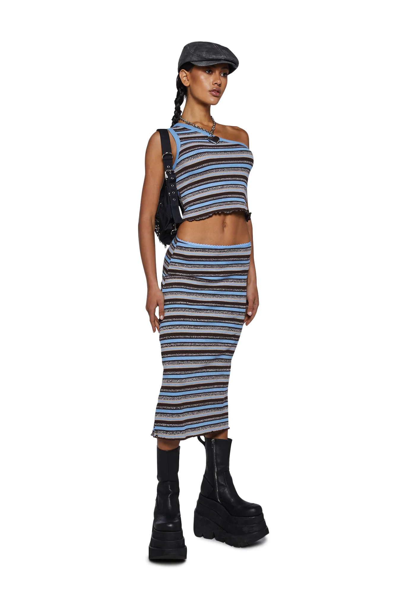 One Shoulder Stripe Tank Top - Image 2