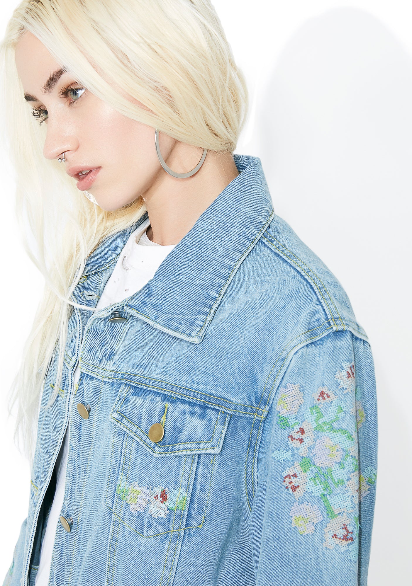 Open Fields Embroidered Denim Jacket - Image 2