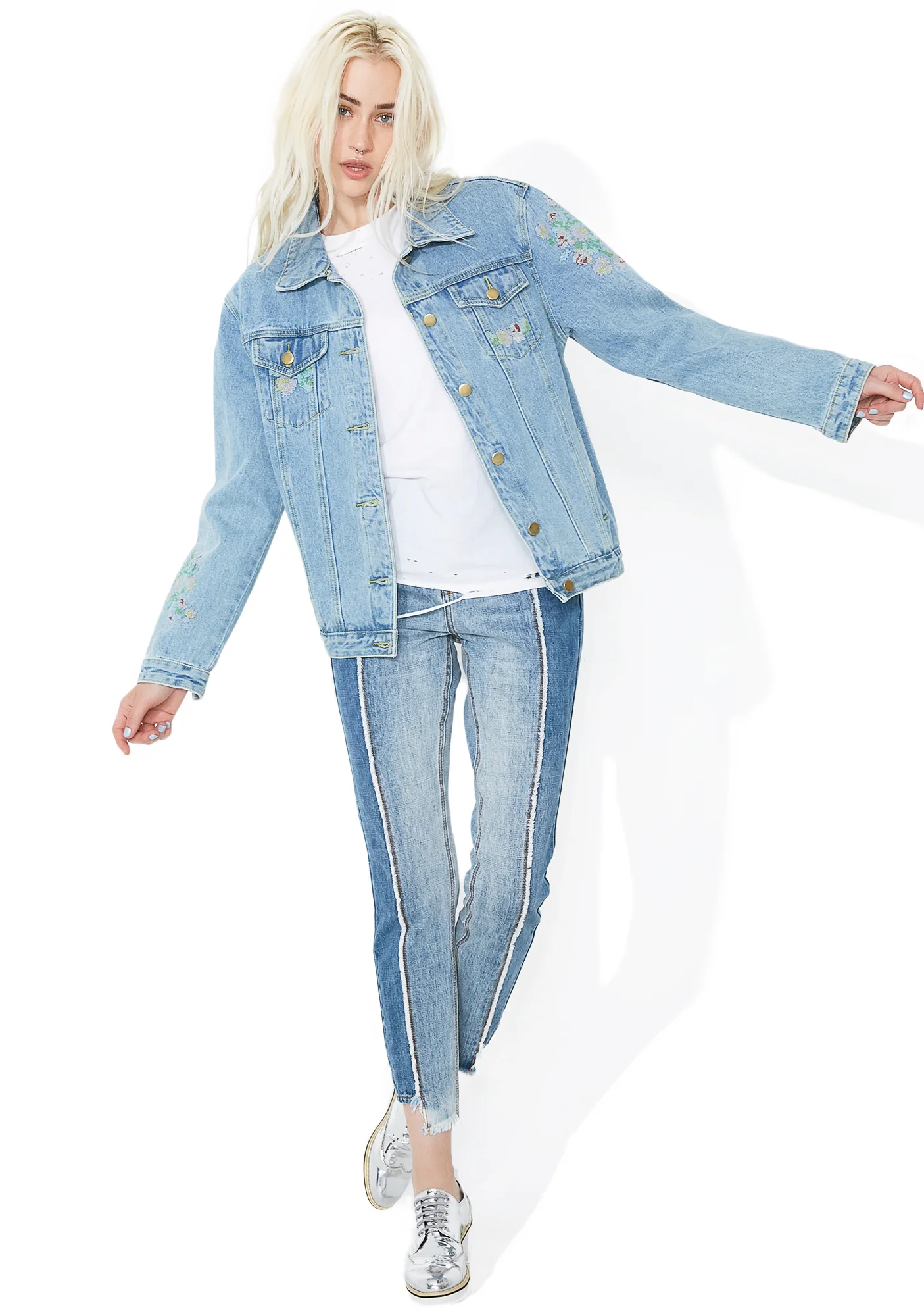 Open Fields Embroidered Denim Jacket - Image 5