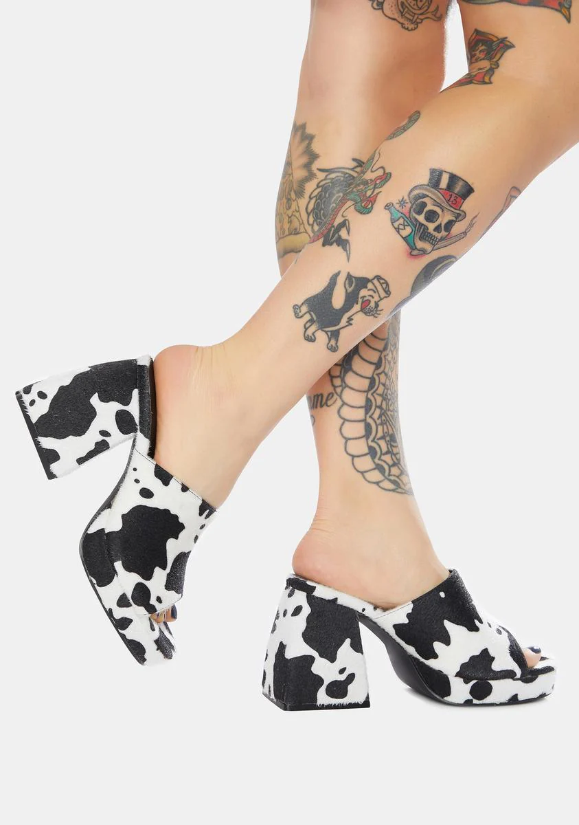 Oreo Cowhide Chunky Heel Mules - Image 2