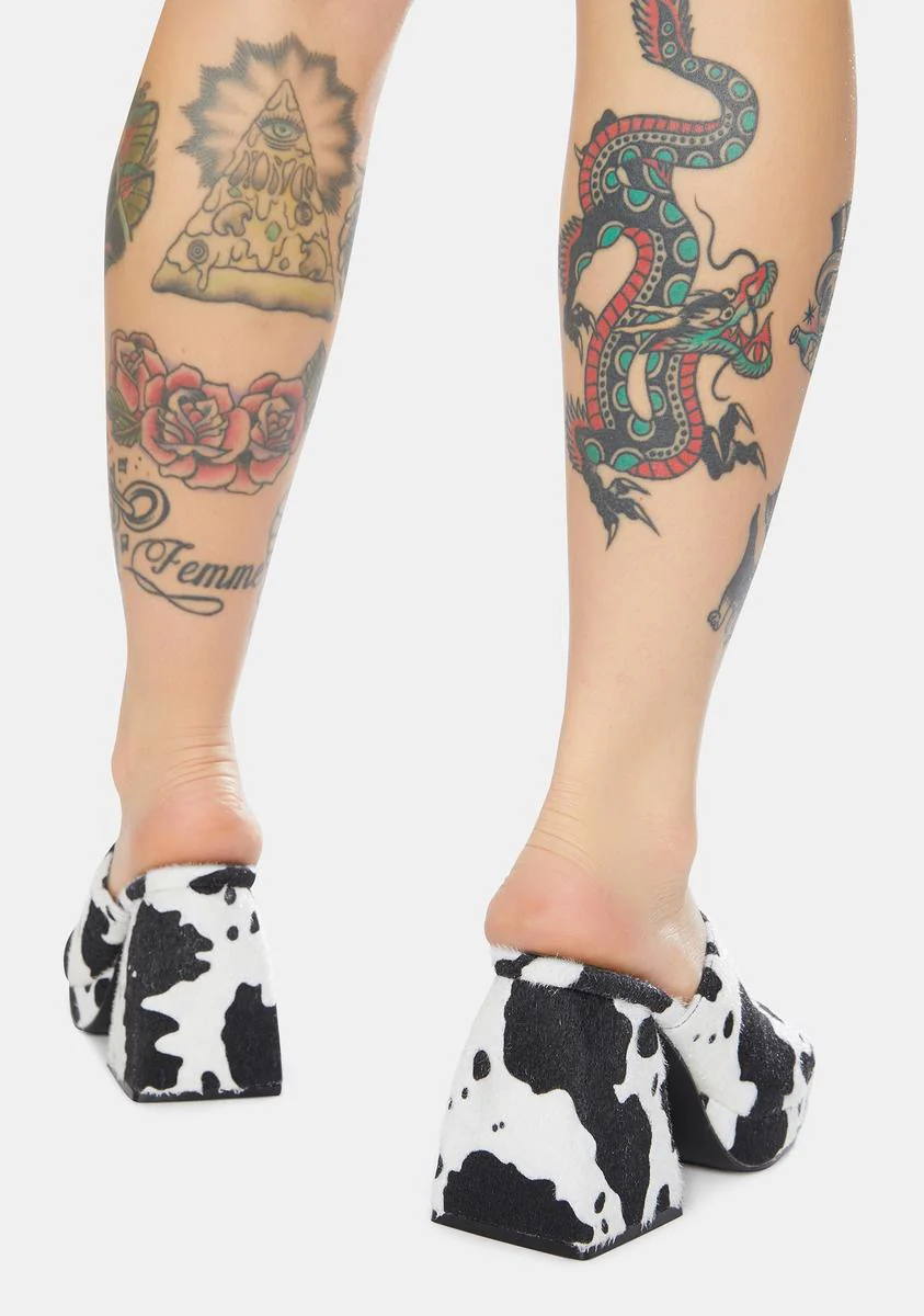 Oreo Cowhide Chunky Heel Mules - Image 4
