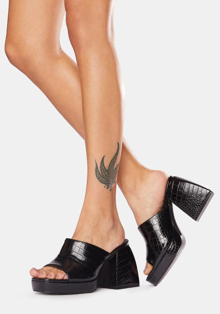 Oreo Croc Faux Leather Peep Toe Mules - Image 3
