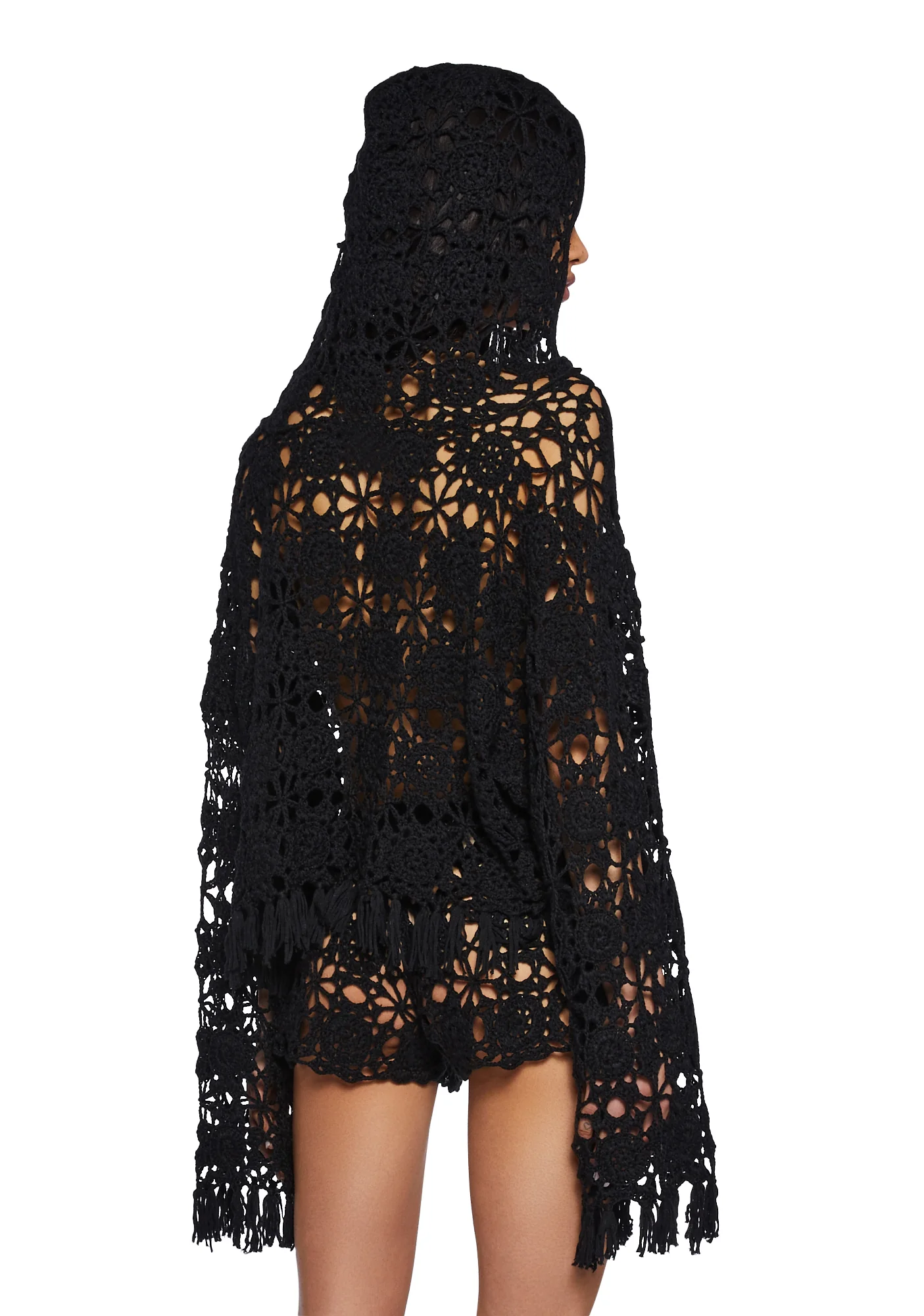 Palms Retreat Cropped Crochet Cardigan-Black - Image 4