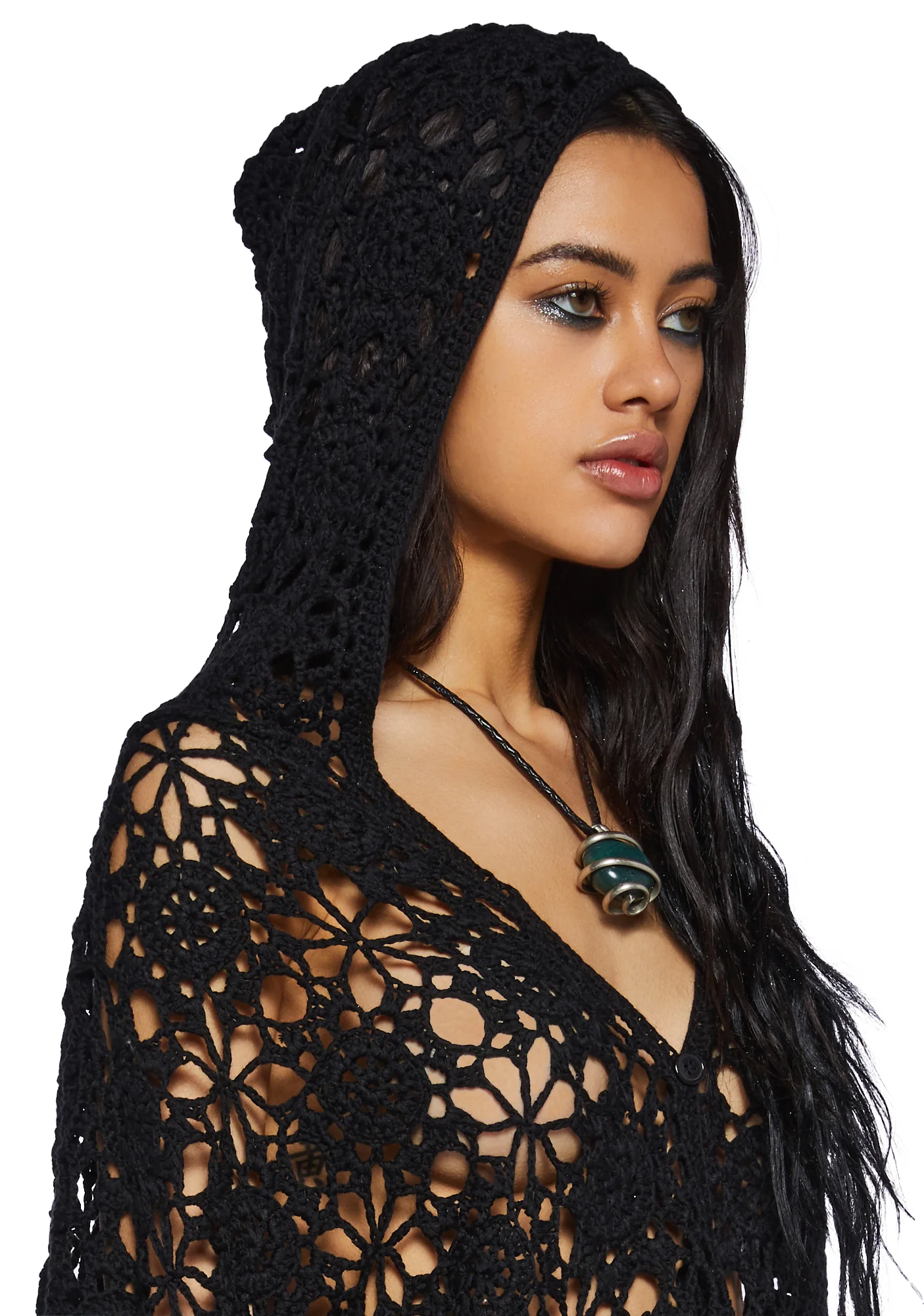 Palms Retreat Cropped Crochet Cardigan-Black - Image 5