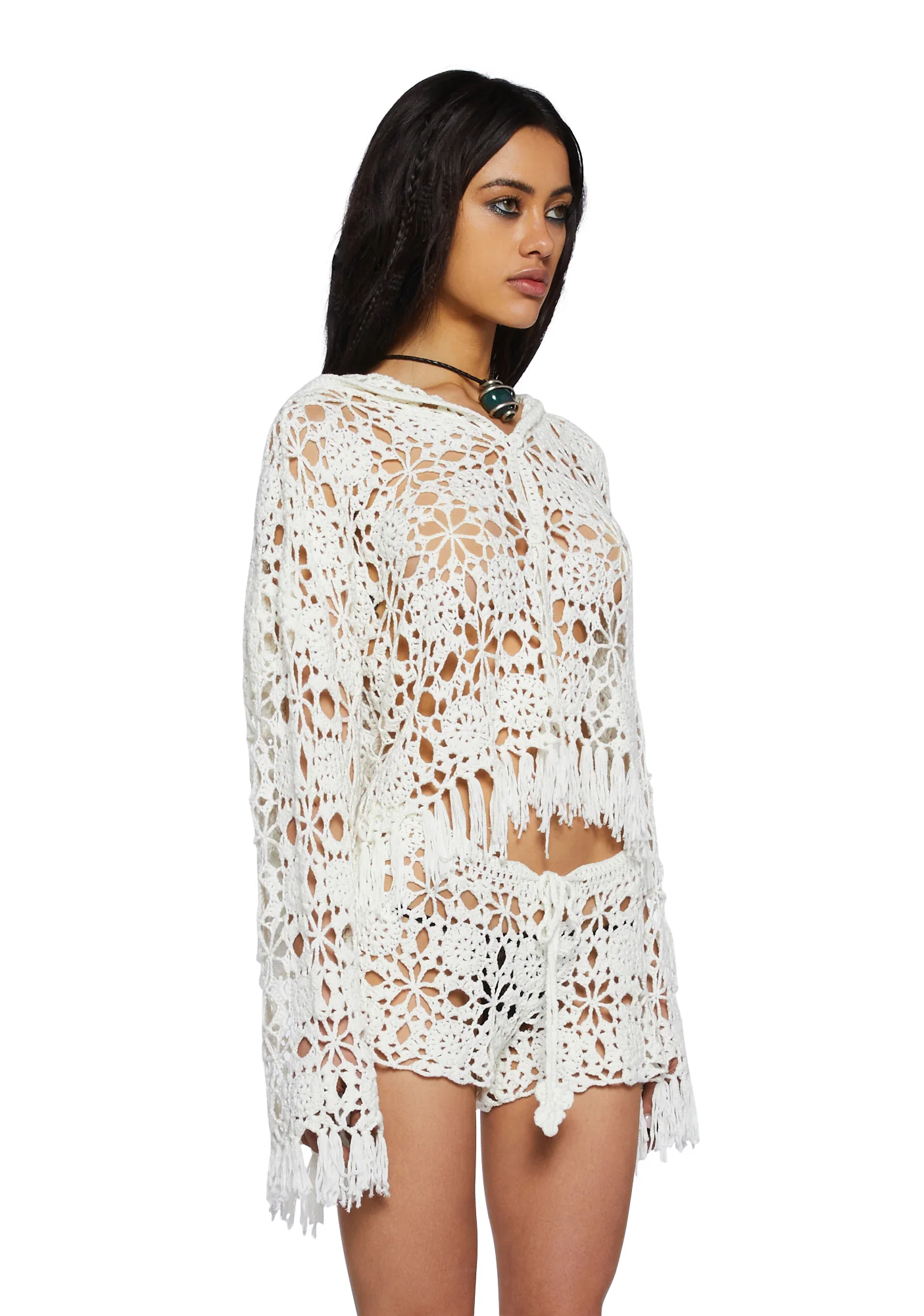 Palms Retreat Cropped Crochet Cardigan-Off White - Image 6