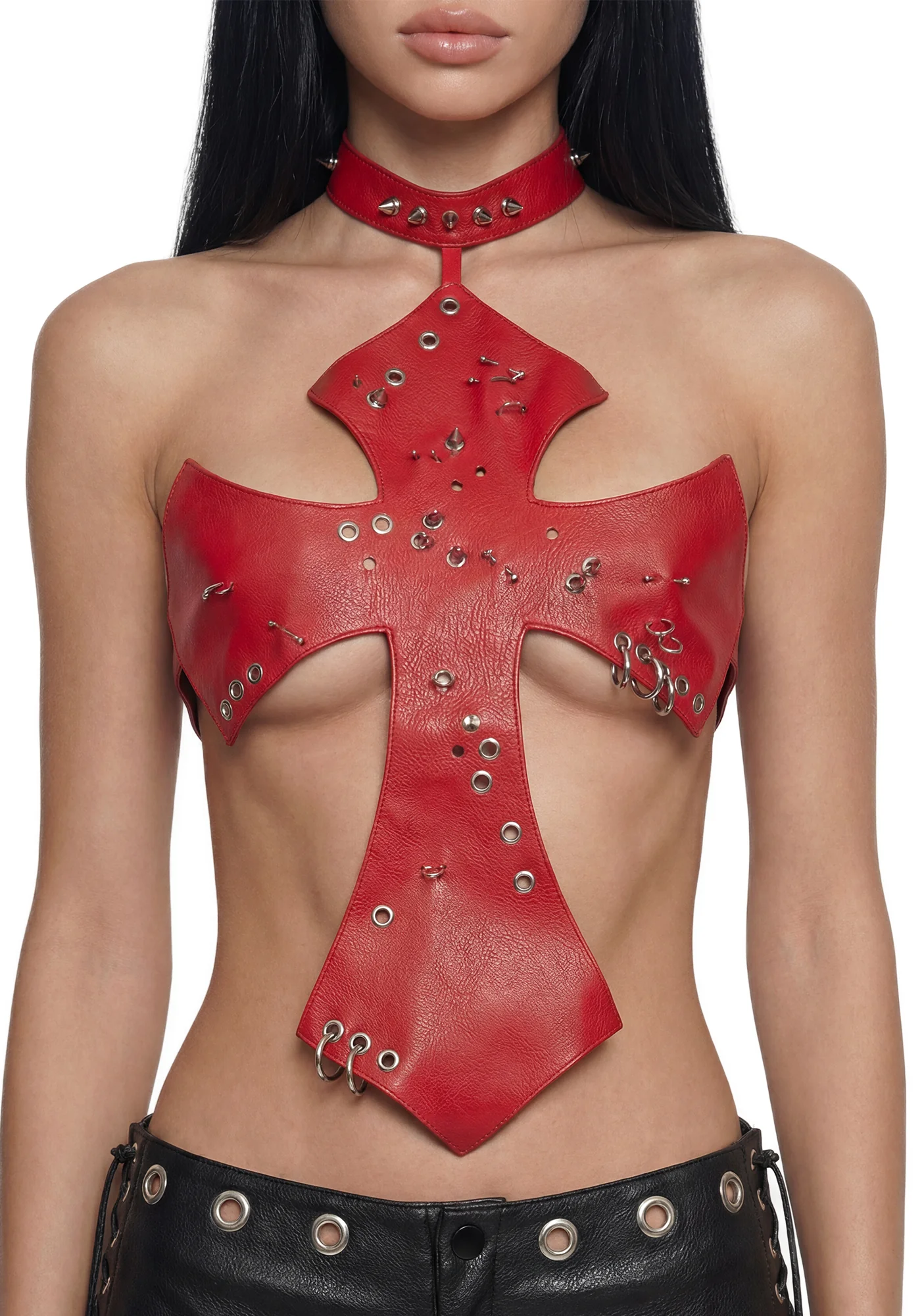Pierced Cross Top - Red - Image 5