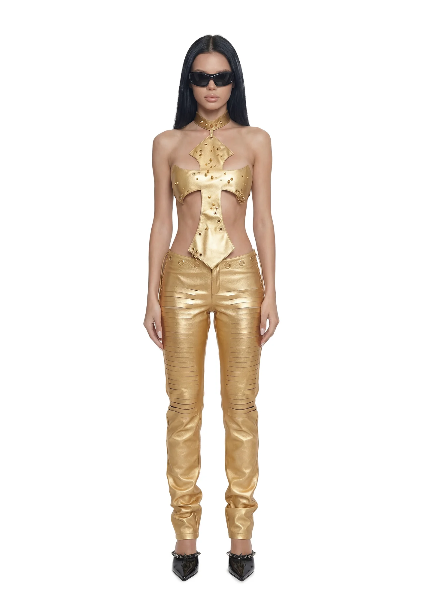 Pierced Cross Top - Gold - Image 2