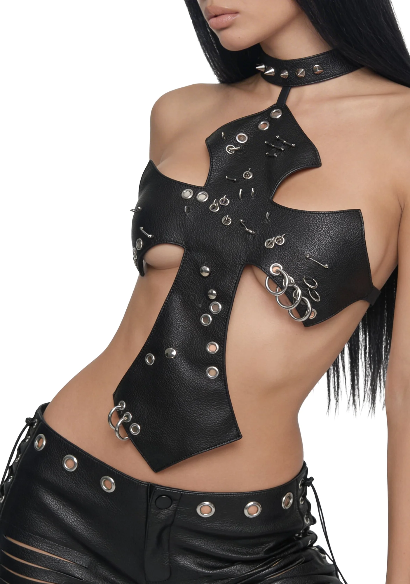 Pierced Cross Top - Black - Image 5