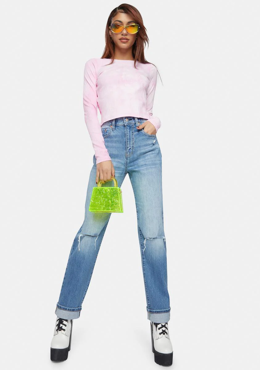 Pink Tie Dye Ribbed Long Sleeve Tee - Image 3