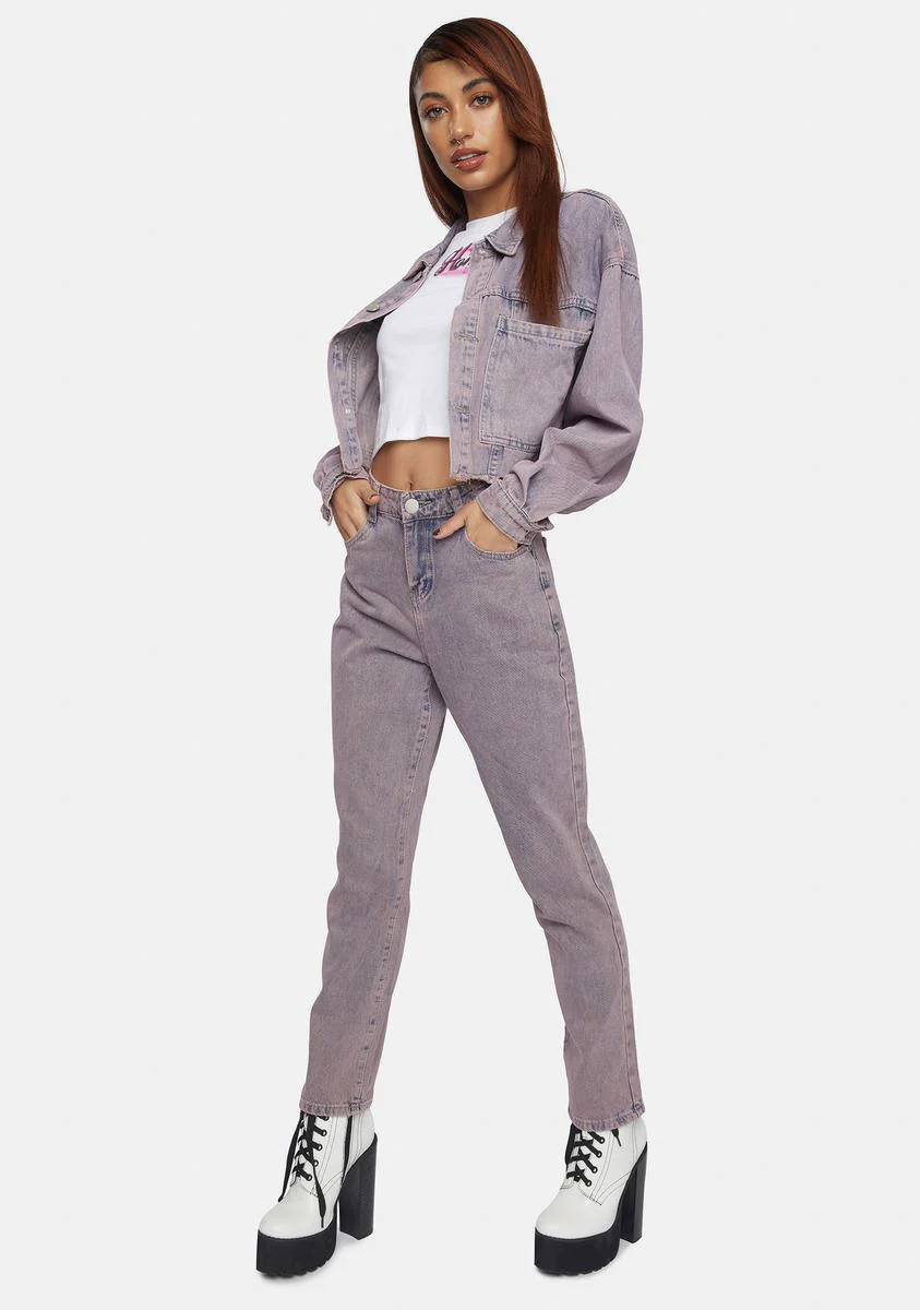 Pink Tint High Waist Denim Jeans - Image 3