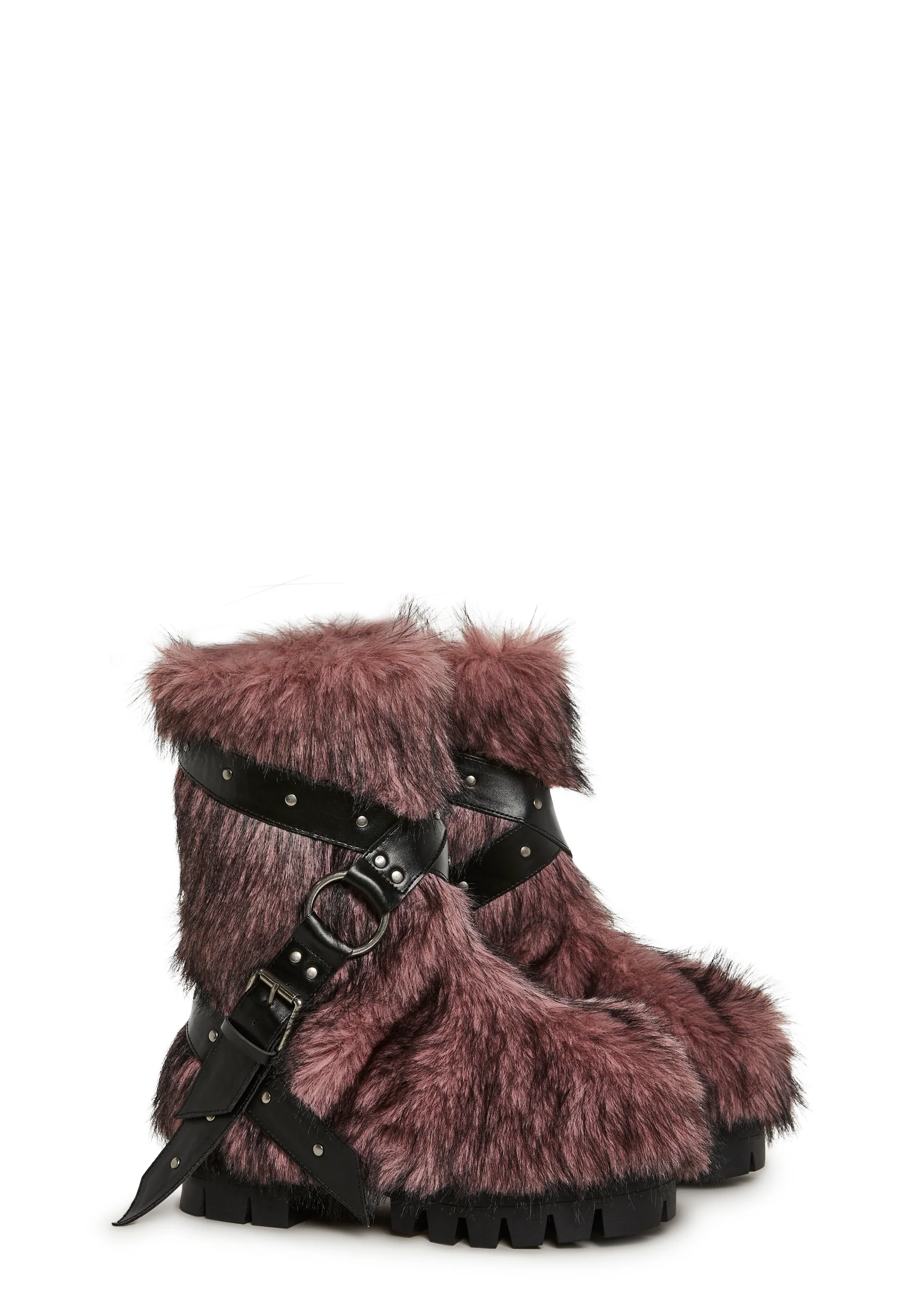 Low Wild Instincts Faux Fur Combat Boots - Pink - Image 4