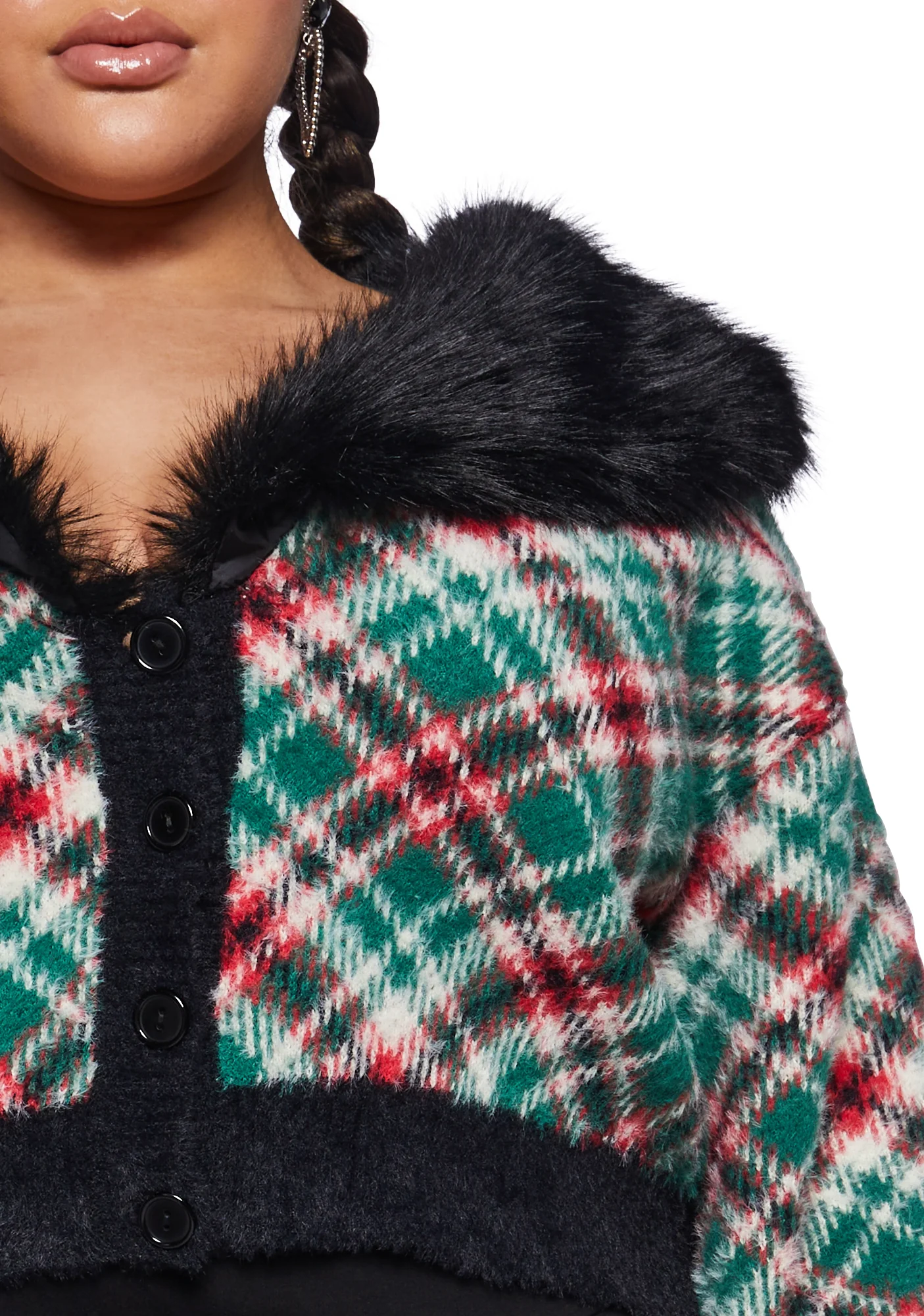 Plus Holiday Party Plaid Cardigan - Image 5