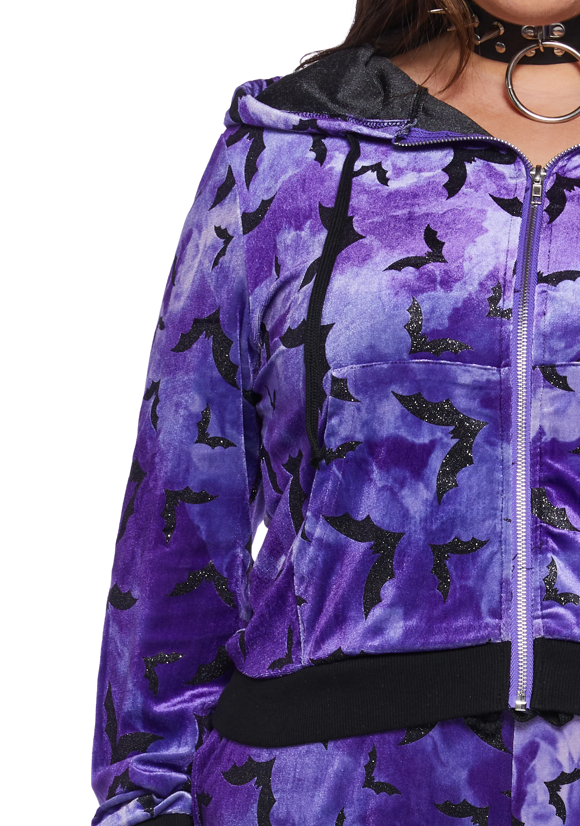Plus Bat Behavior Cropped Hoodie - Purple - Image 5