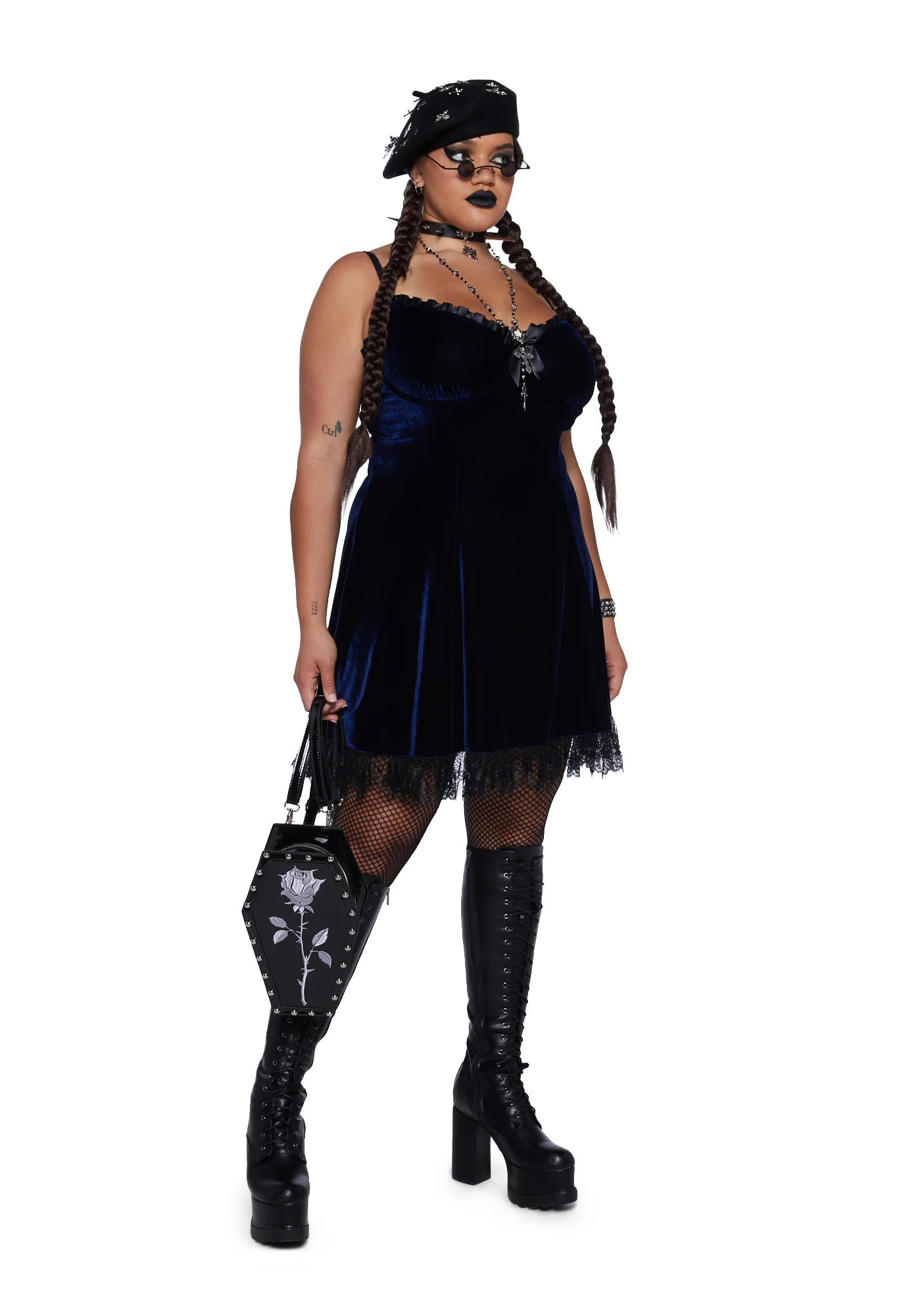 Plus Blind Faith Velvet Dress - Navy - Image 2