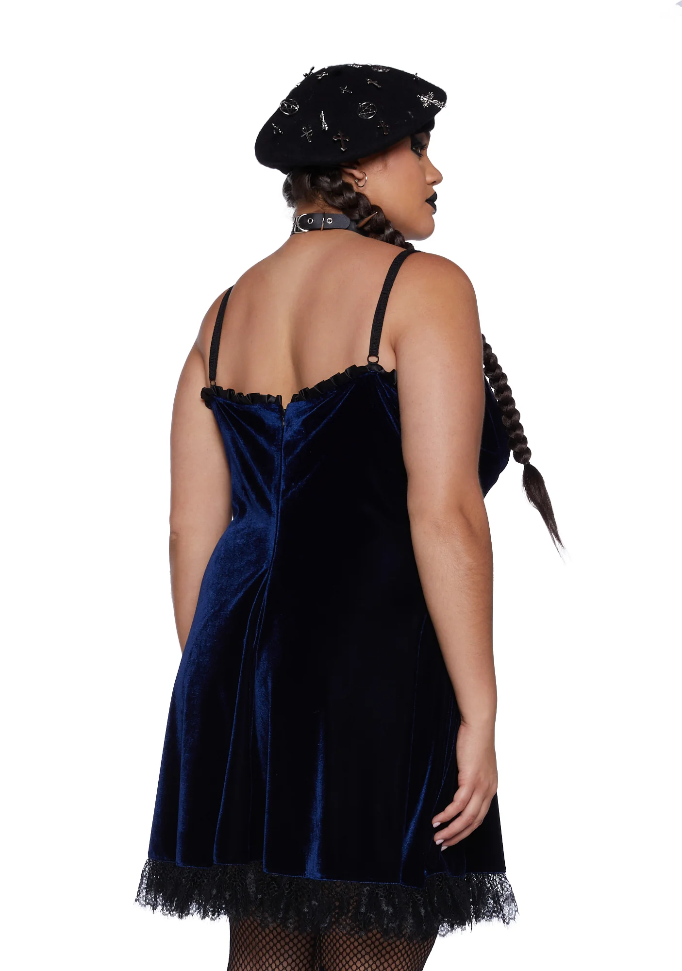Plus Blind Faith Velvet Dress - Navy - Image 4