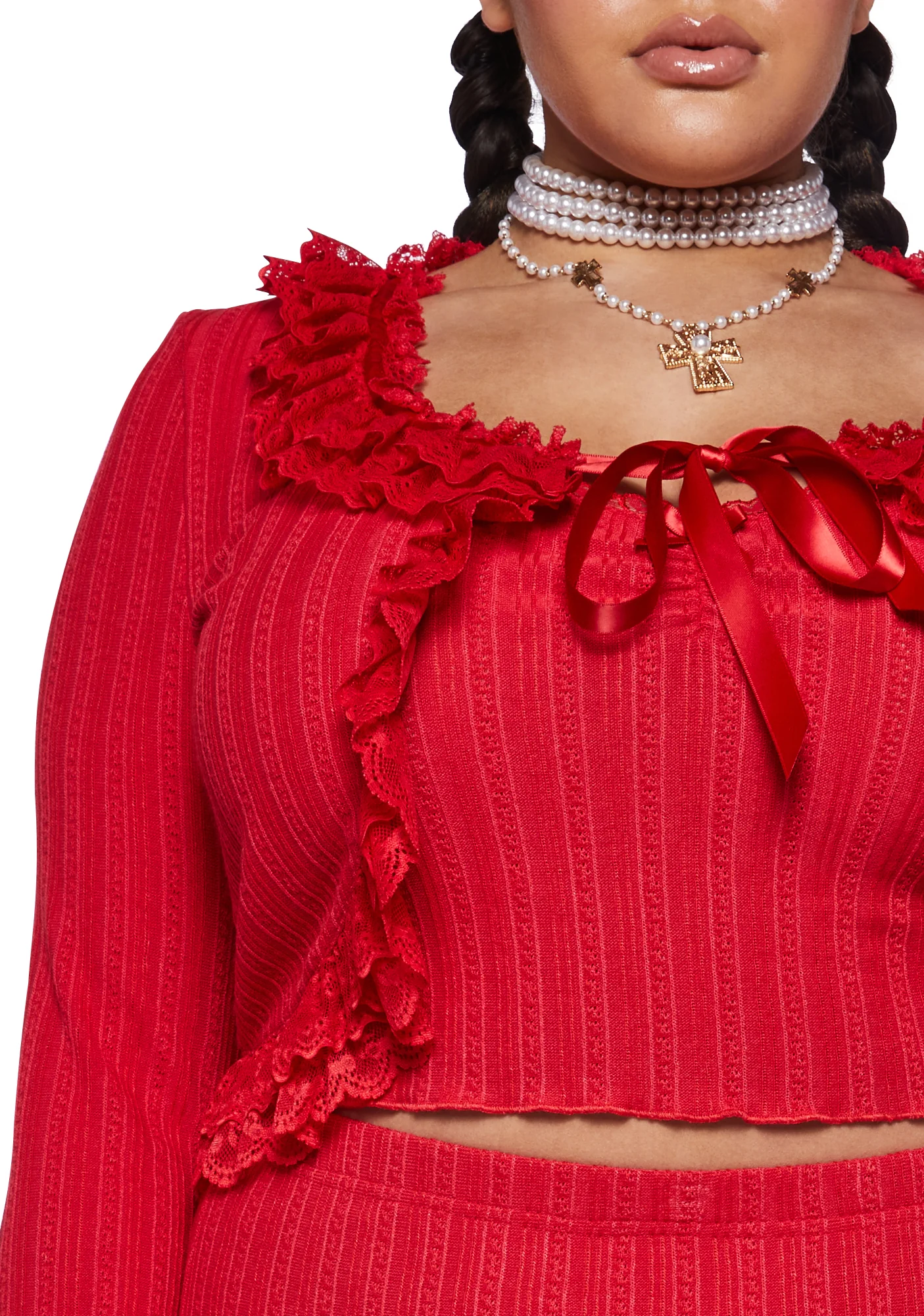 Plus Mistletoe Moves Cardigan Set-Red - Image 3