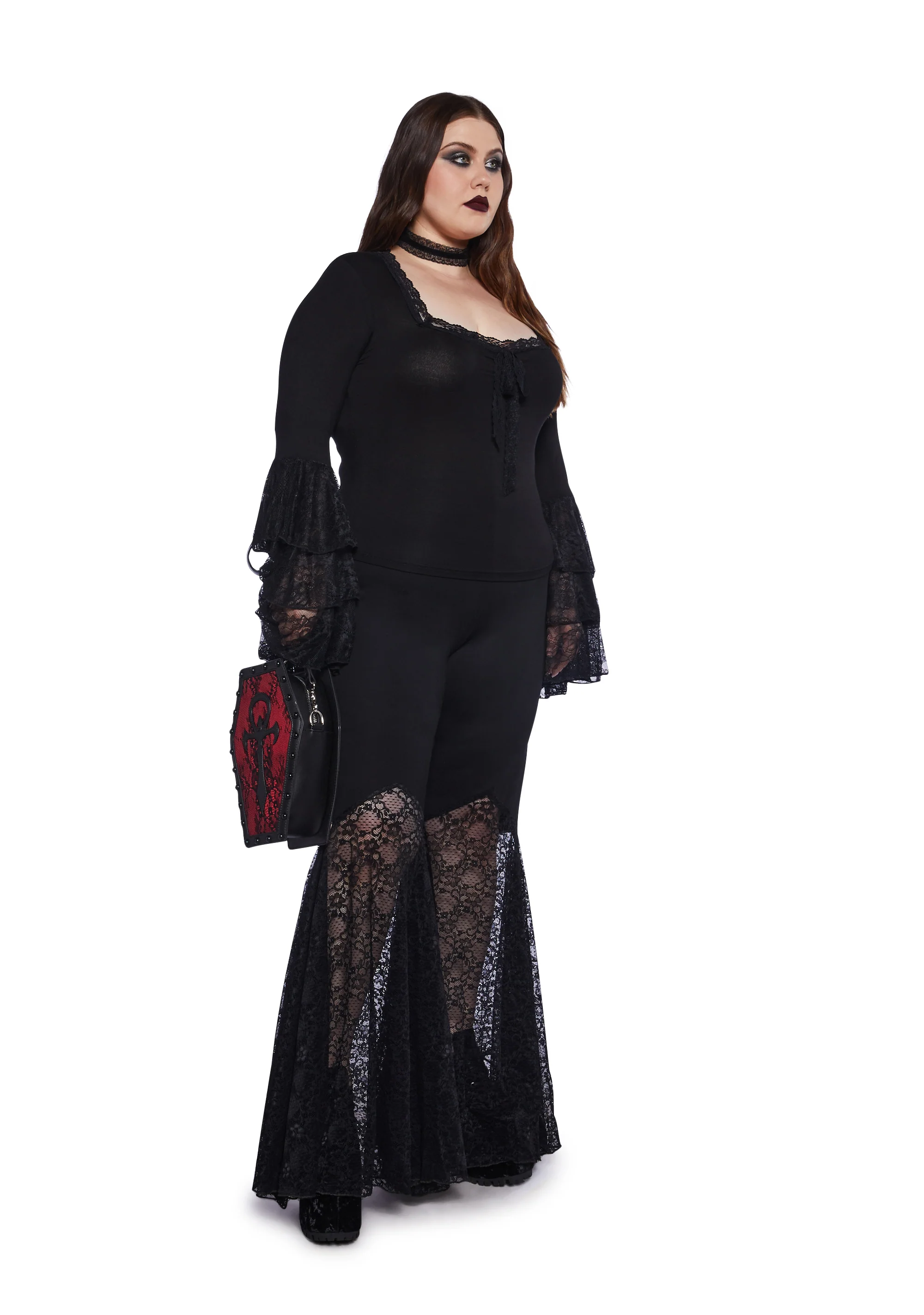 Plus Melancholy Lace Long Sleeve Top - Black - Image 2
