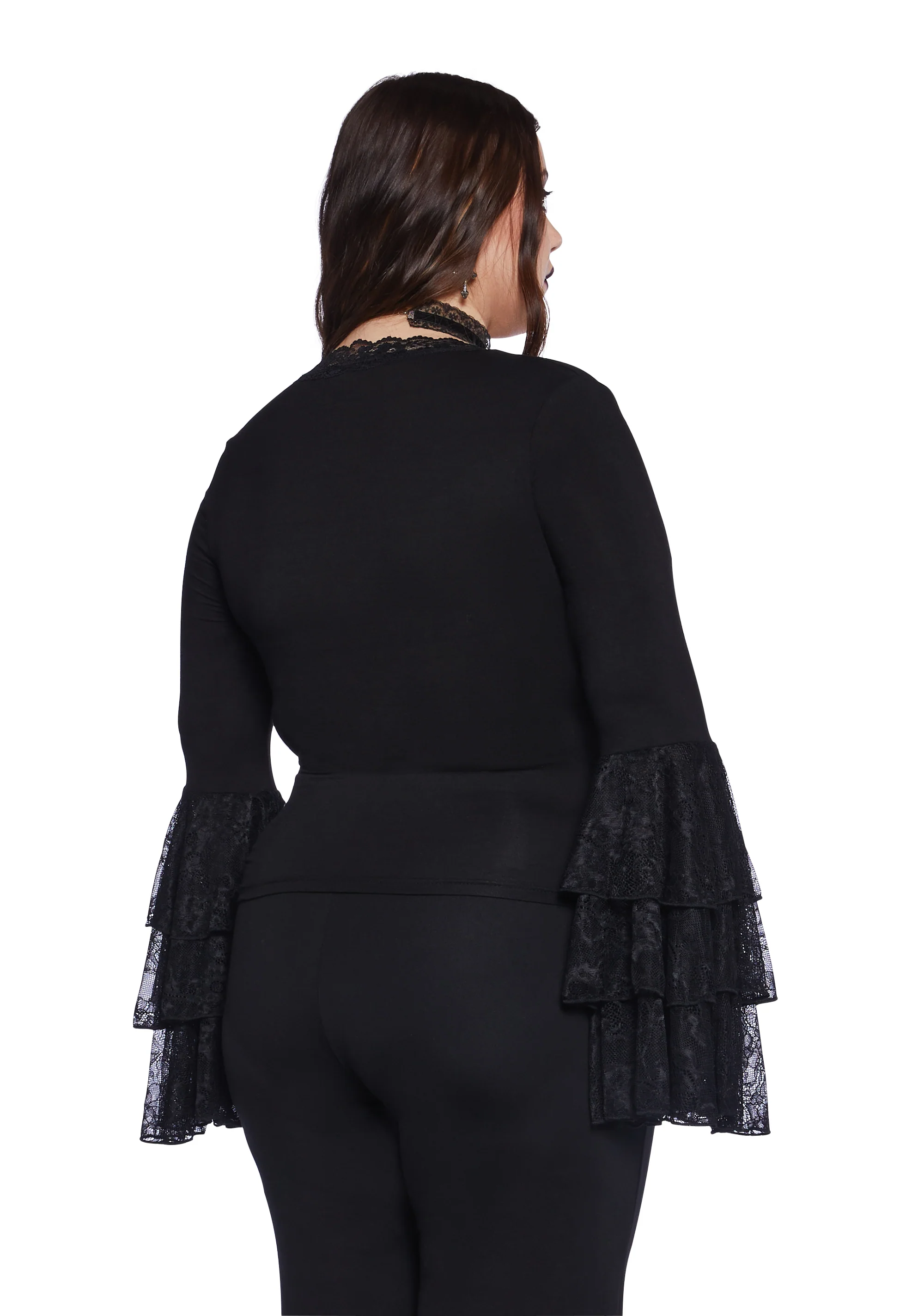 Plus Melancholy Lace Long Sleeve Top - Black - Image 5