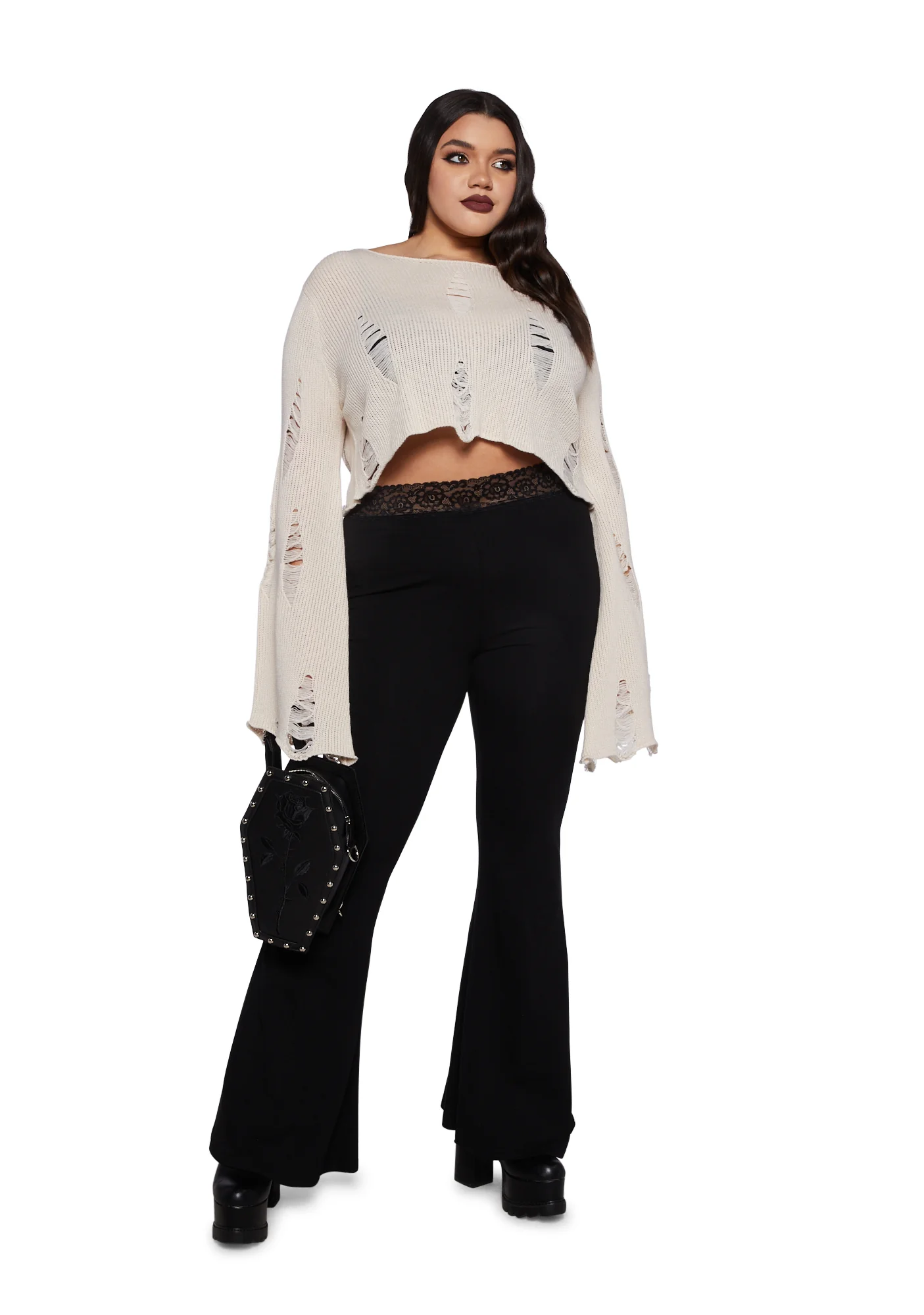 Plus No Path Before Distressed Sweater - Off White - Image 2