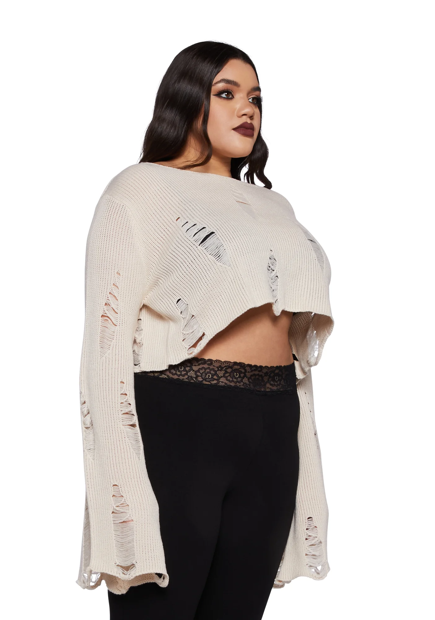 Plus No Path Before Distressed Sweater - Off White - Image 3
