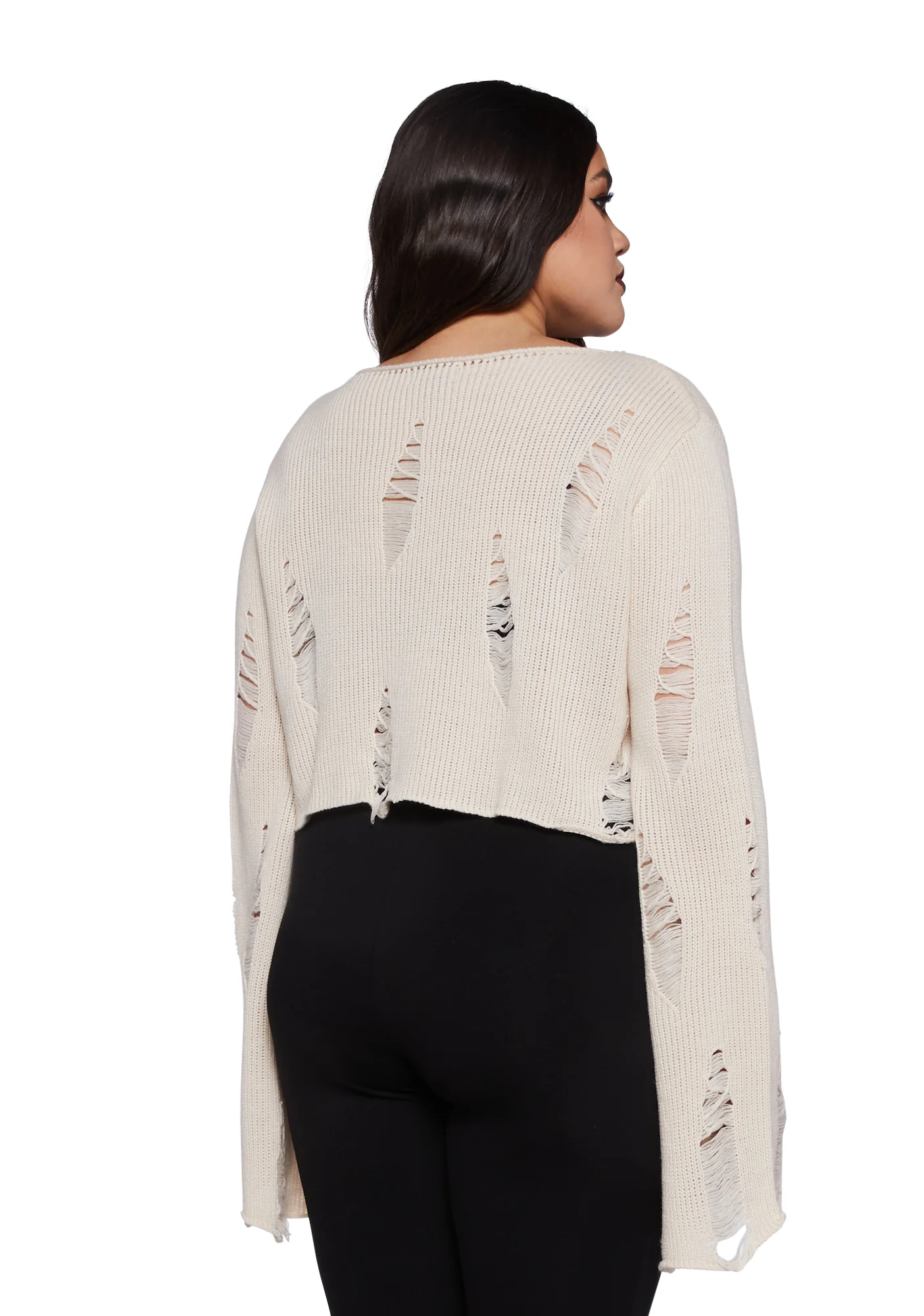 Plus No Path Before Distressed Sweater - Off White - Image 4