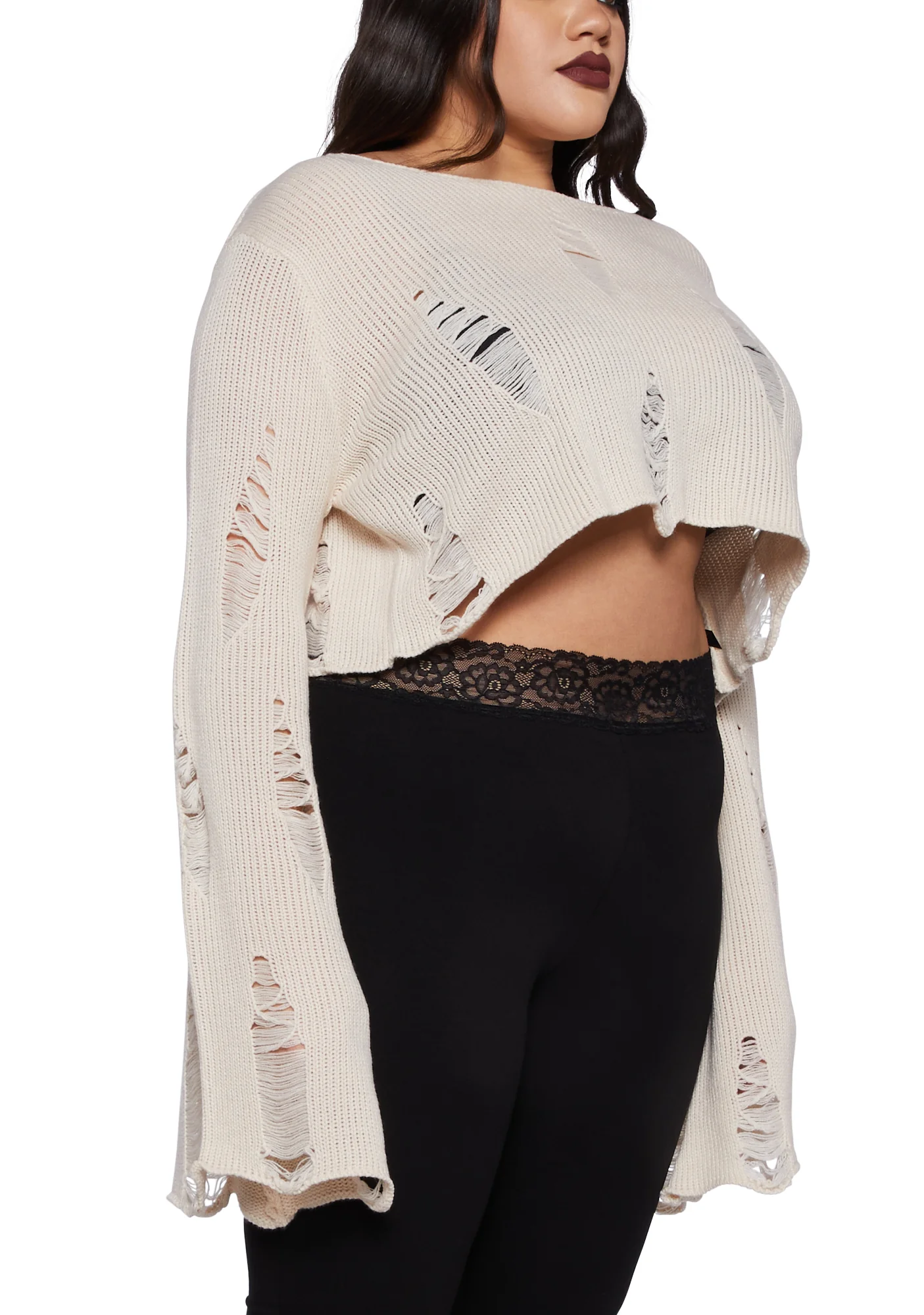 Plus No Path Before Distressed Sweater - Off White - Image 5