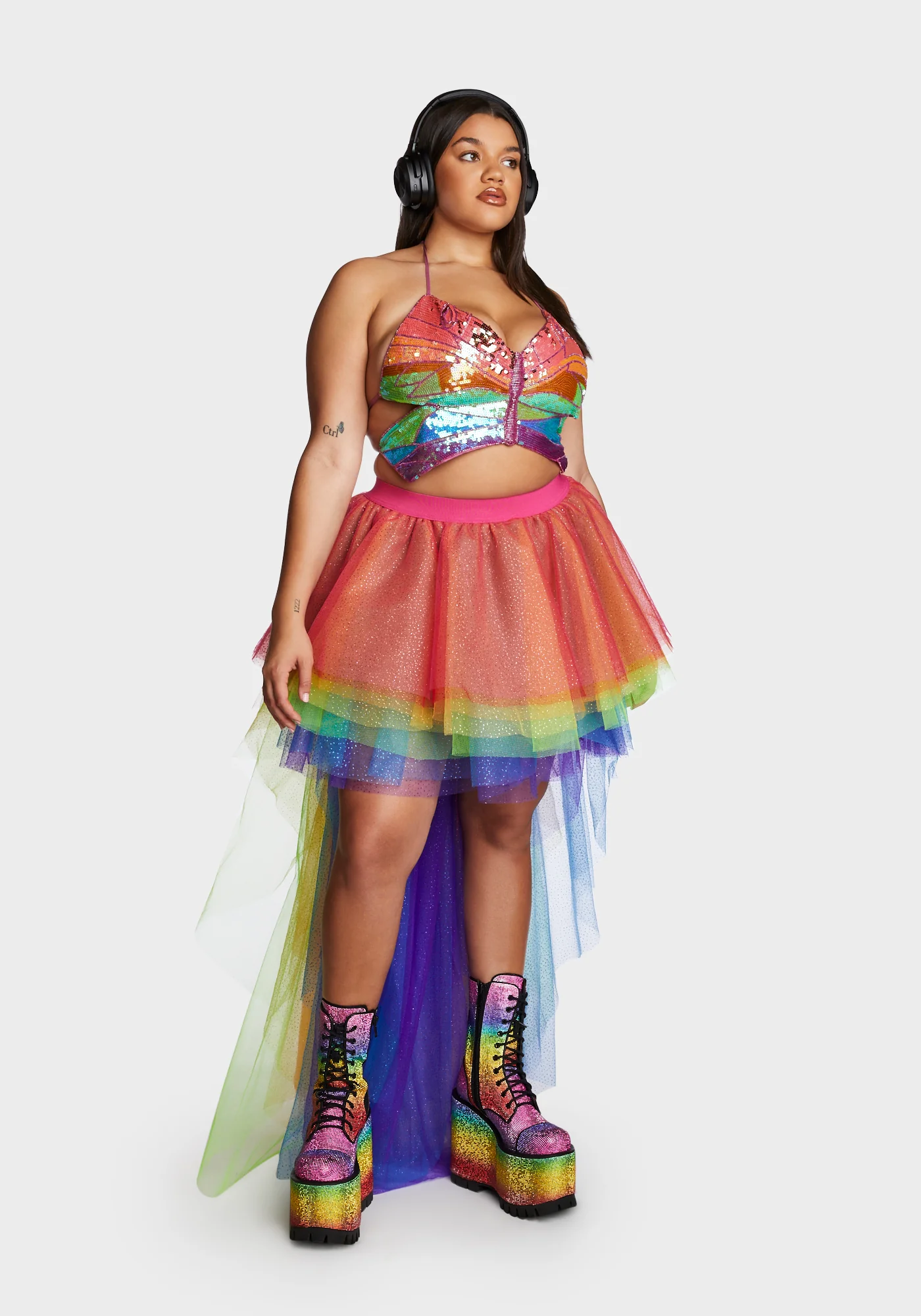 Plus Nymph Princess Tulle Skirt - Rainbow Glitter - Image 5