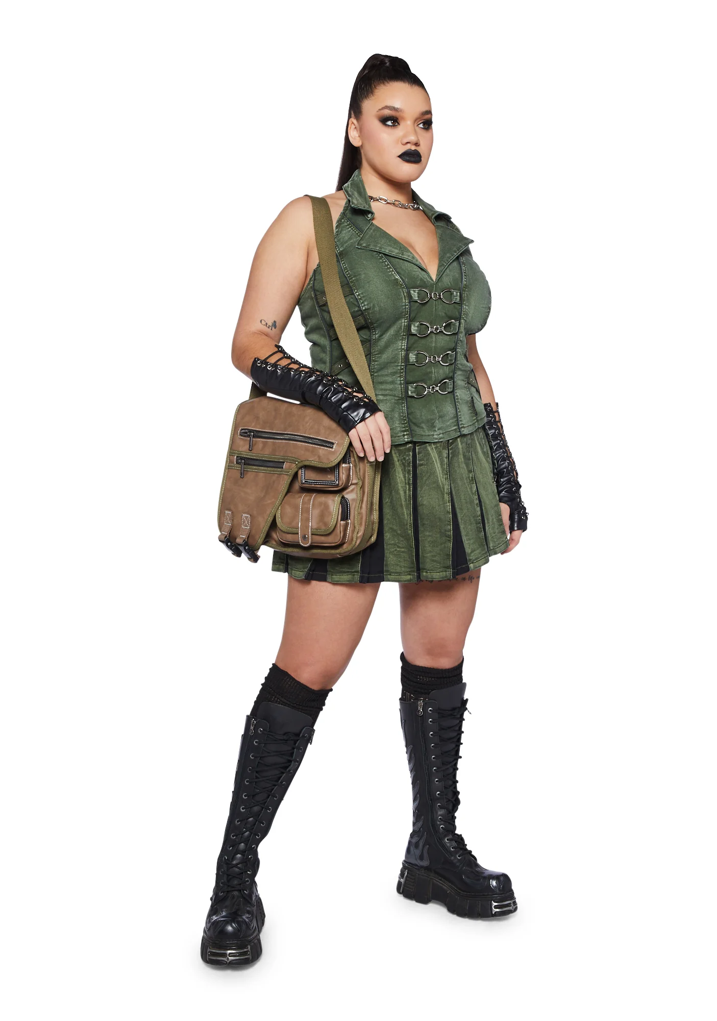 Plus Peace Pleated Skirt - Green - Image 2
