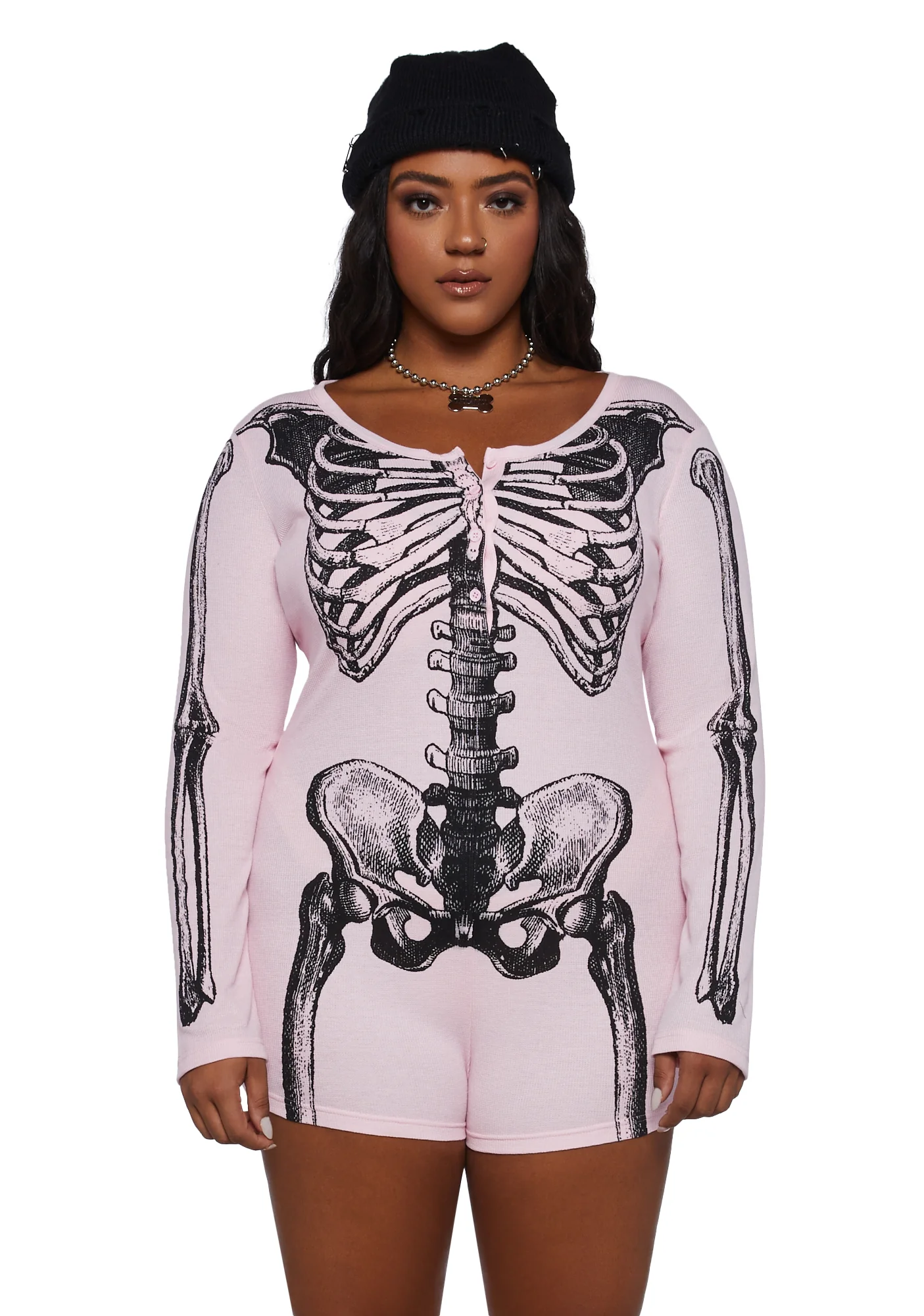 Plus Rib By Rib Long Sleeve Romper - Pink