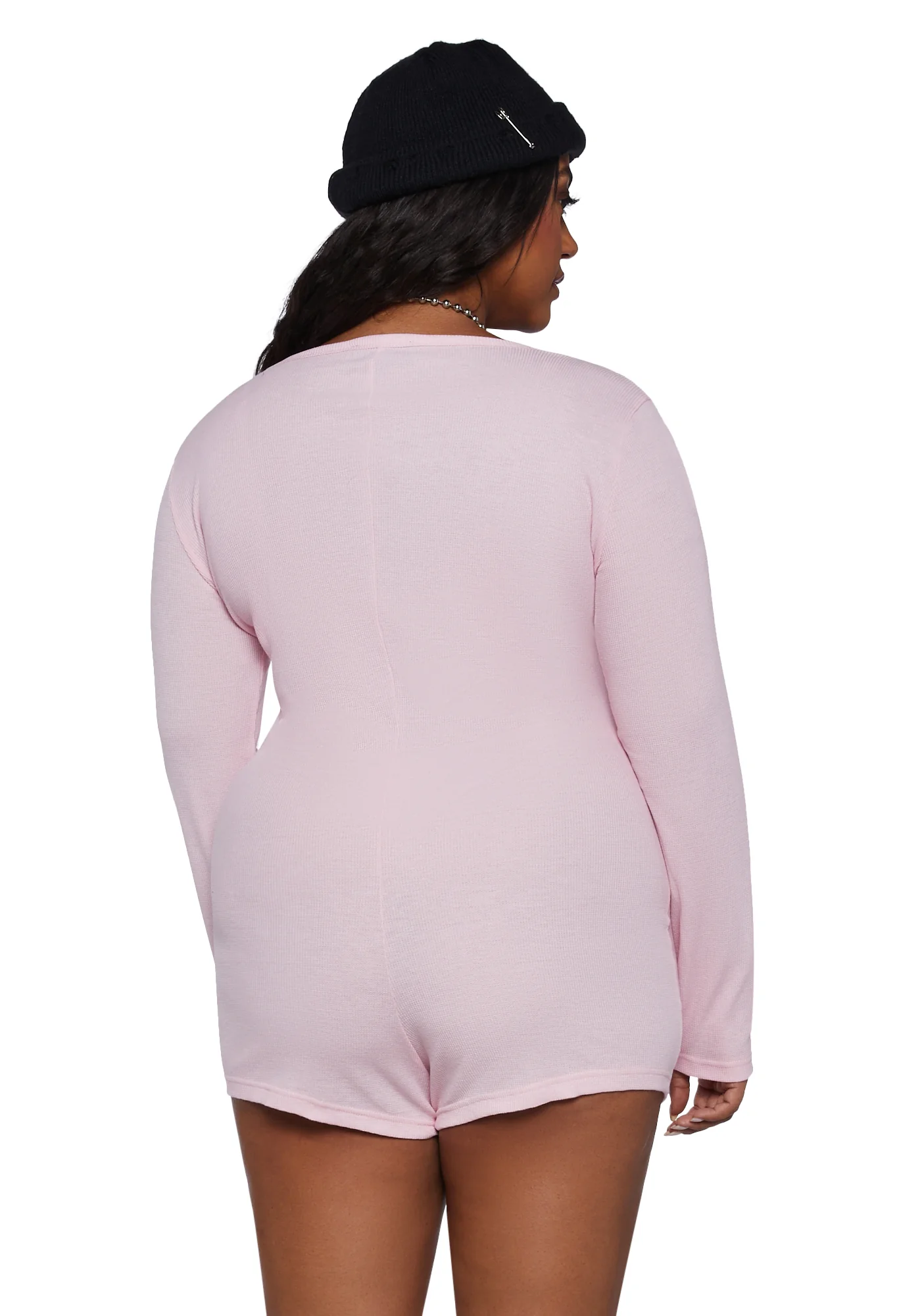 Plus Rib By Rib Long Sleeve Romper - Pink - Image 4
