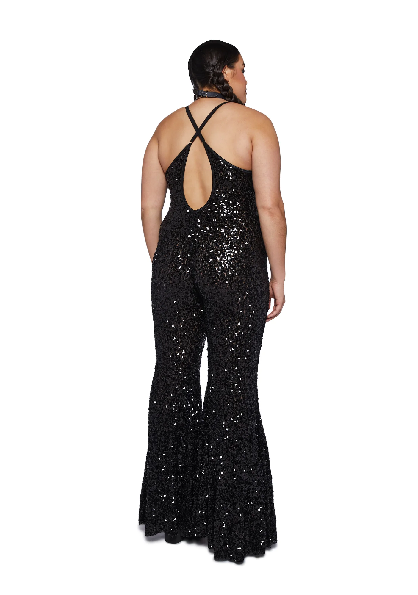 Plus Sparkle Nights Sequin Jumpsuit- Black - Image 4